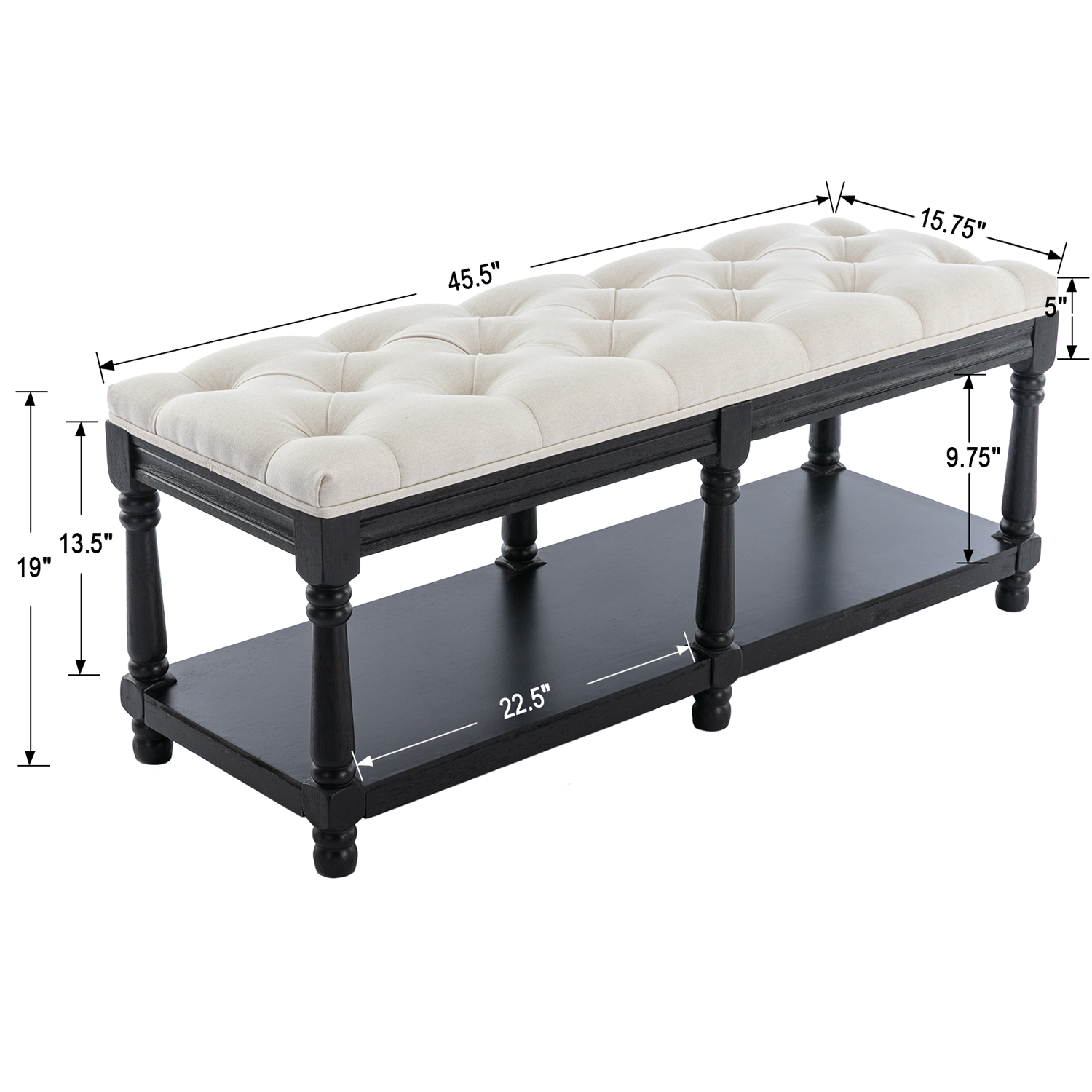 Janoray Mid Century Tufted Linen Upholstered Storage Bench - 2204BH