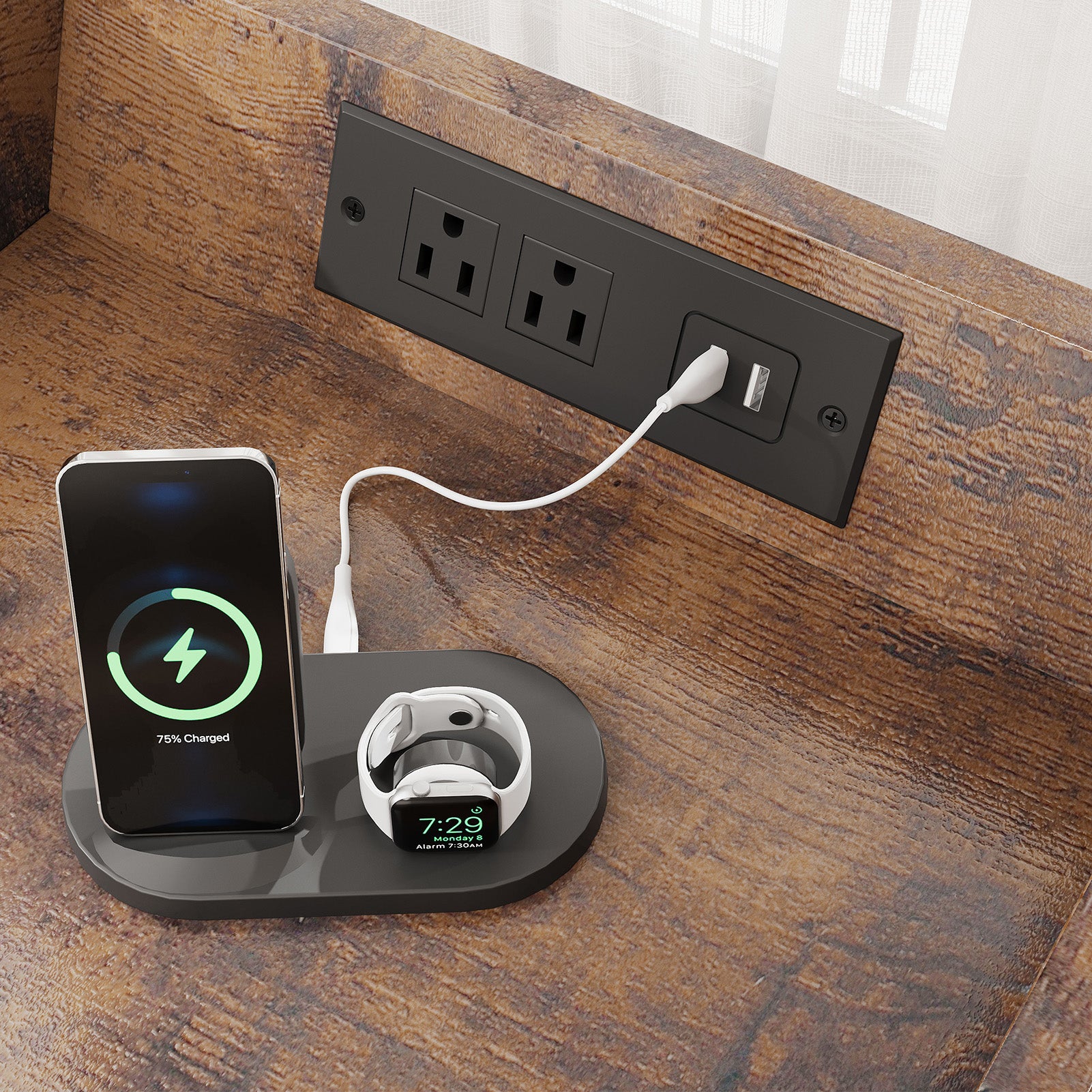 Modern Charging Nightstand with Light 3 Drawer Bedside Table End Chest