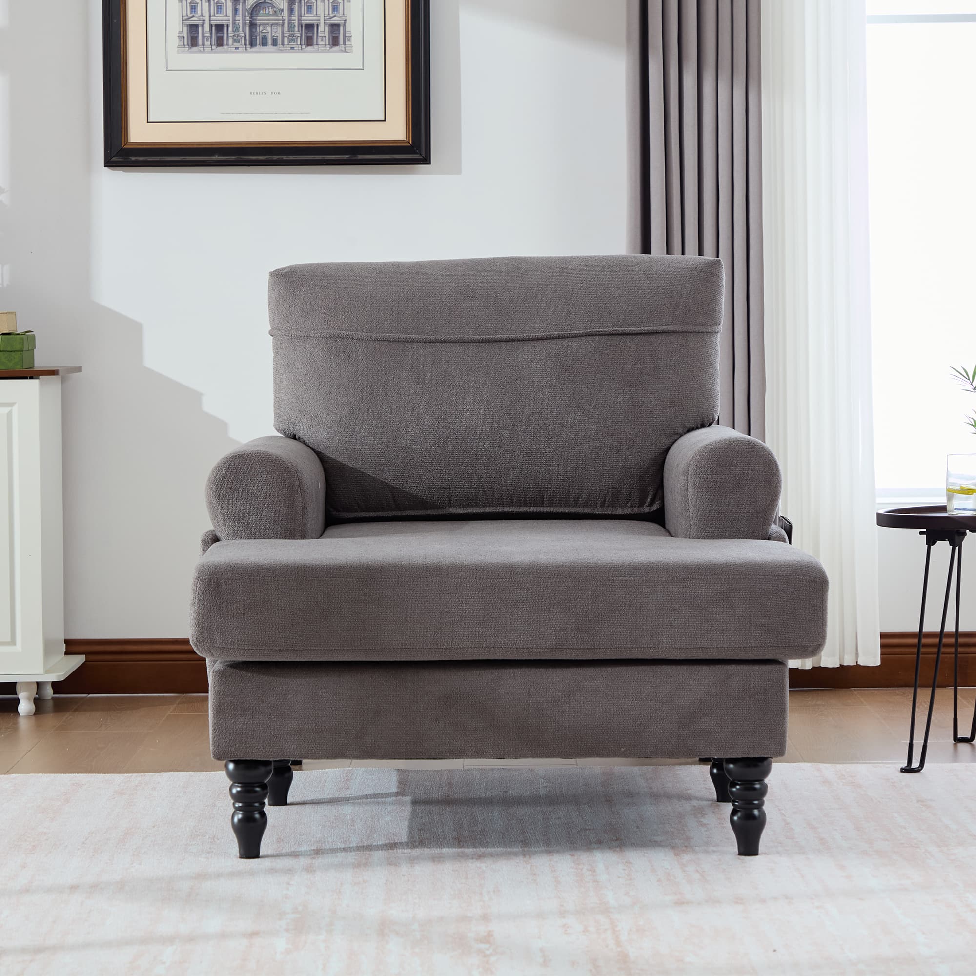 49.4" Chenille Accent Chair Chaise Lounge Wide Cushion Lounger