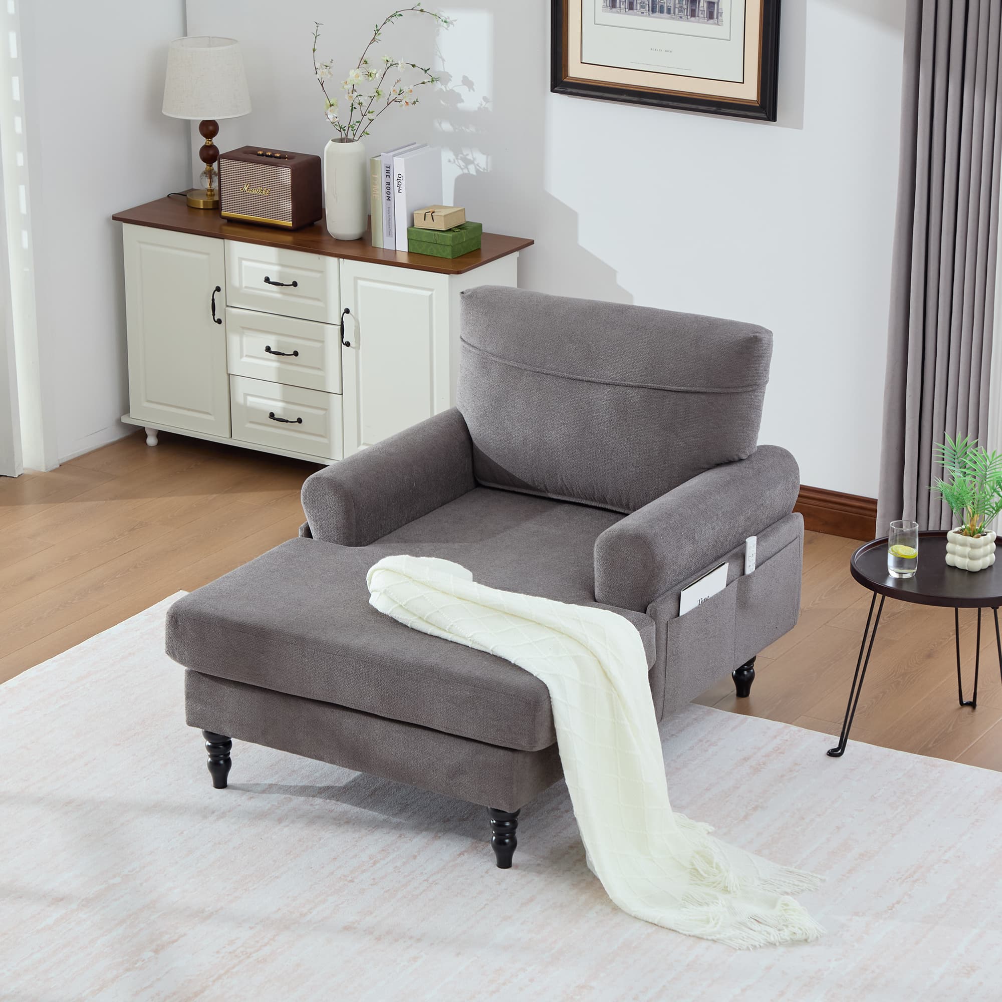 49.4" Chenille Accent Chair Chaise Lounge Wide Cushion Lounger