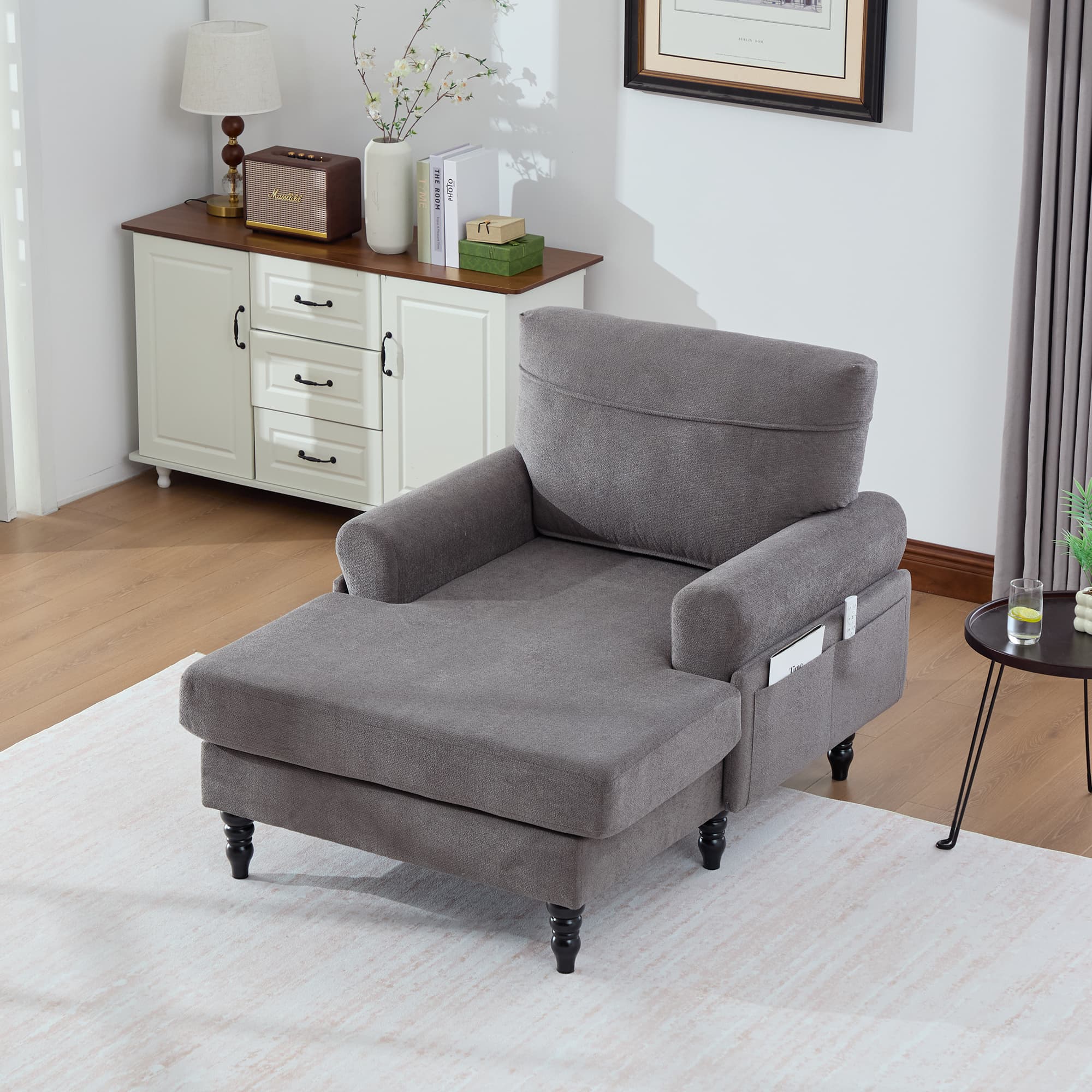 49.4" Chenille Accent Chair Chaise Lounge Wide Cushion Lounger