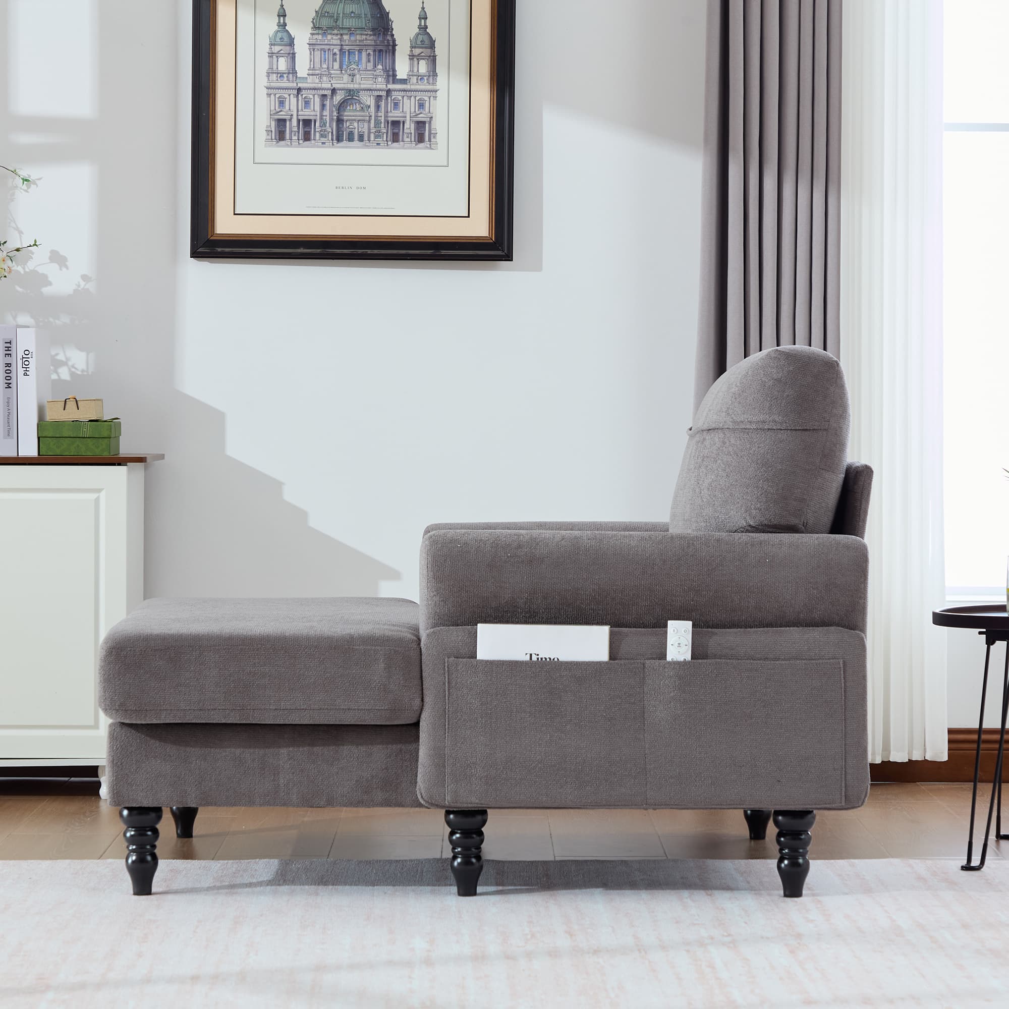 49.4" Chenille Accent Chair Chaise Lounge Wide Cushion Lounger