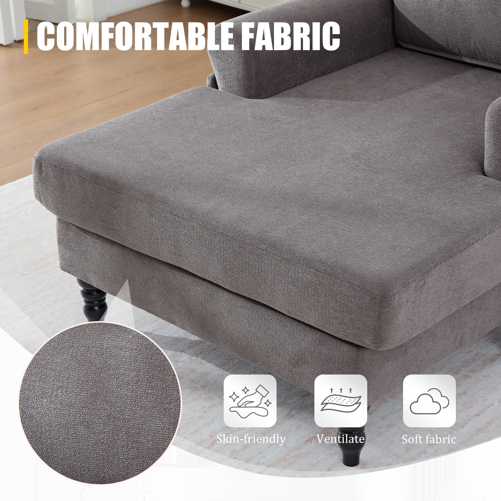 49.4" Chenille Accent Chair Chaise Lounge Wide Cushion Lounger
