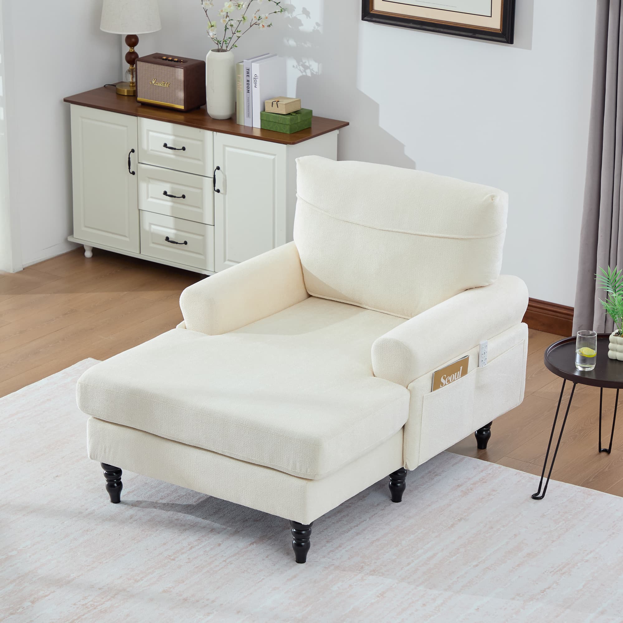 49.4" Chenille Accent Chair Chaise Lounge Wide Cushion Lounger