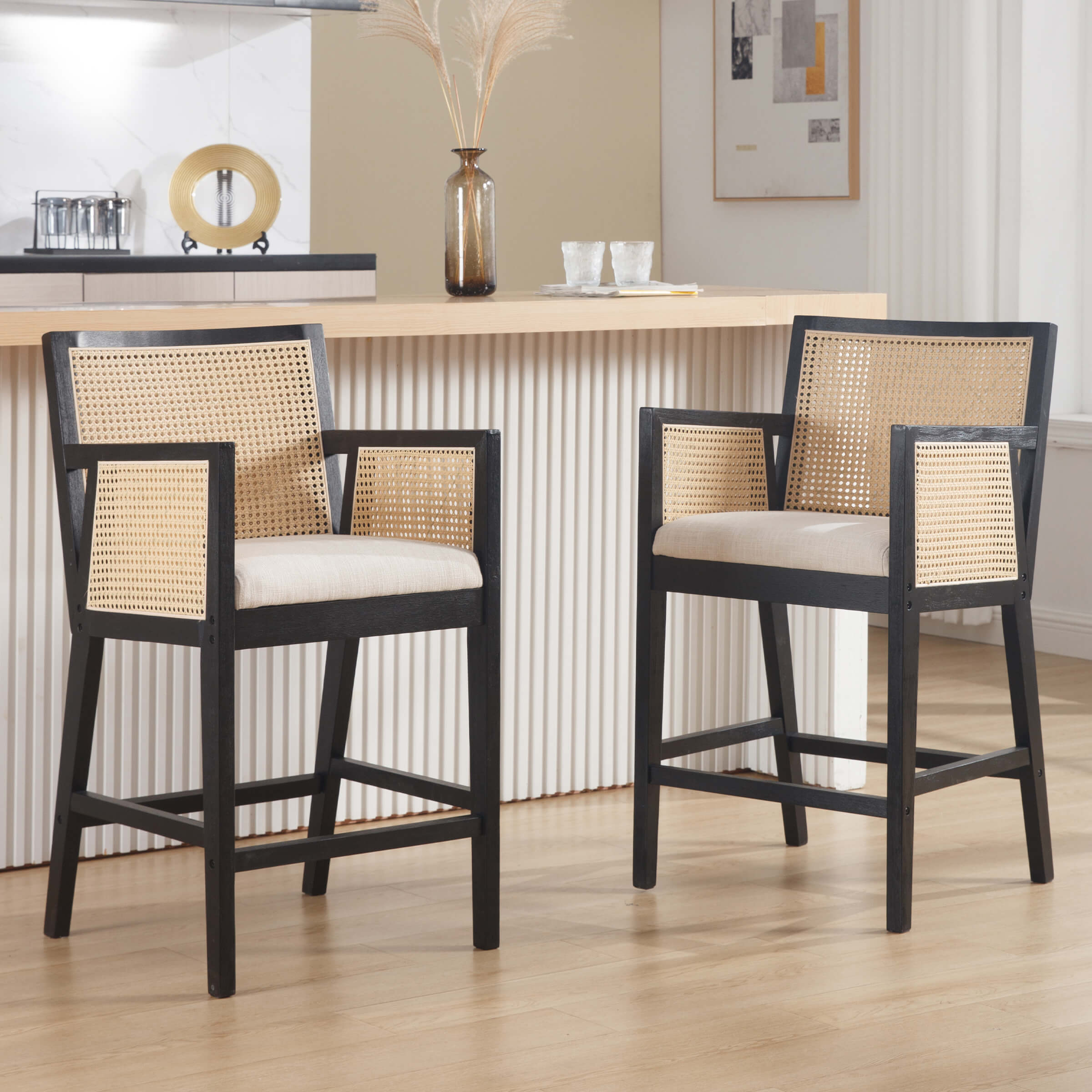 EALSON Farmhouse Rattan Counter Height Bar Stools Set of 2 - 5766CS
