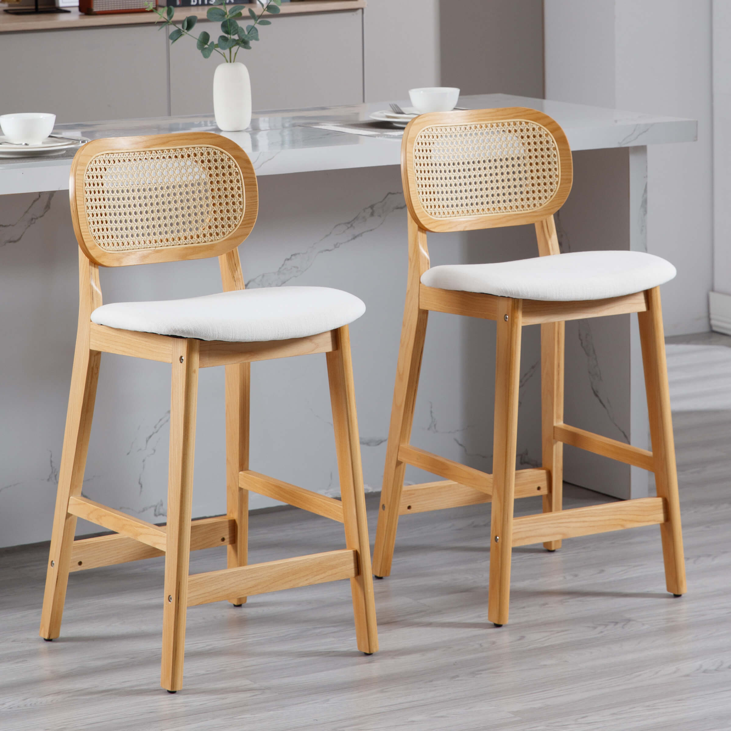 EALSON 25.5"H Farmhouse Rattan Back Counter Stools Set of 2 - 5026CS