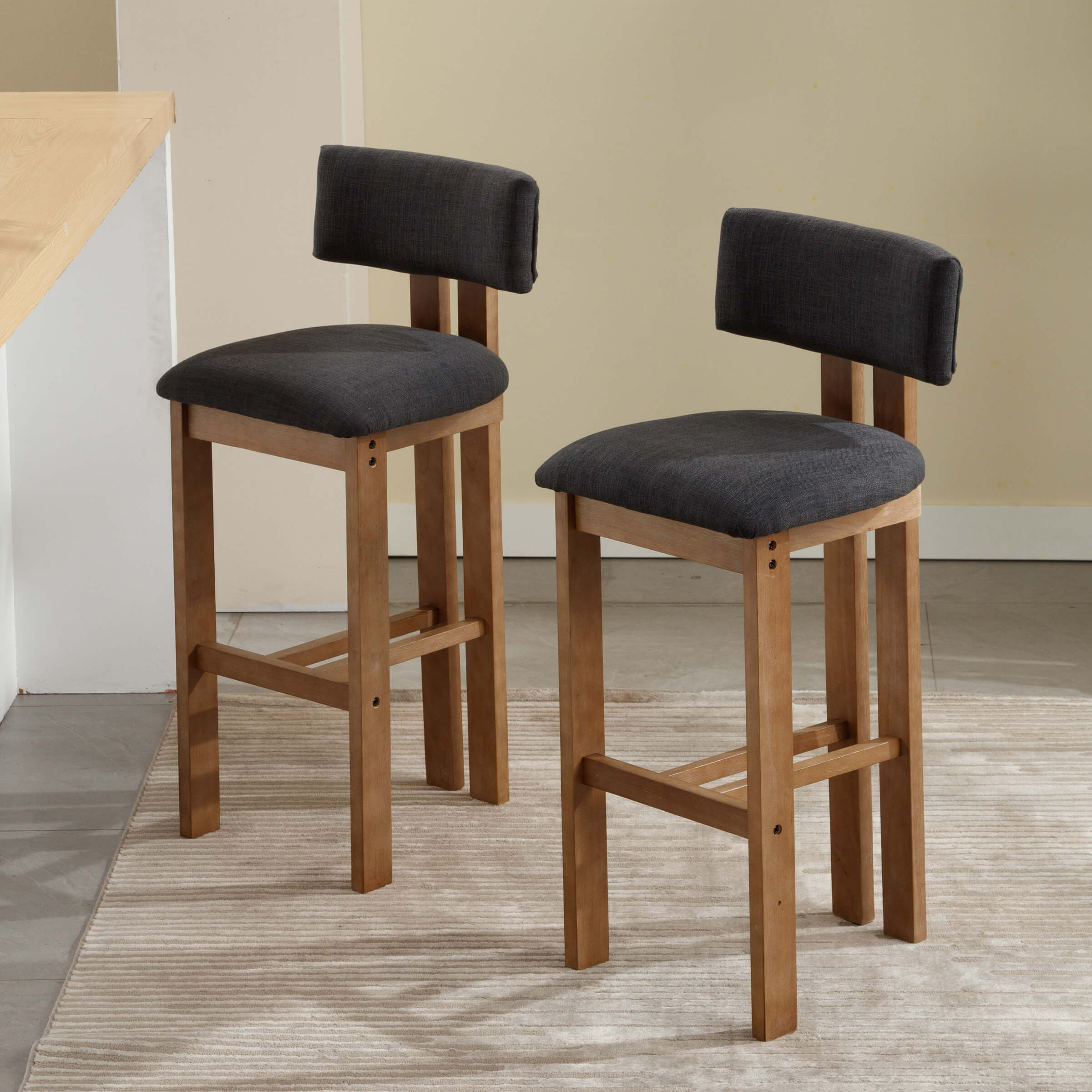 EALSON 26"H & 30"H Upholstered Rubber Wood Stools Set of 2 - 5812