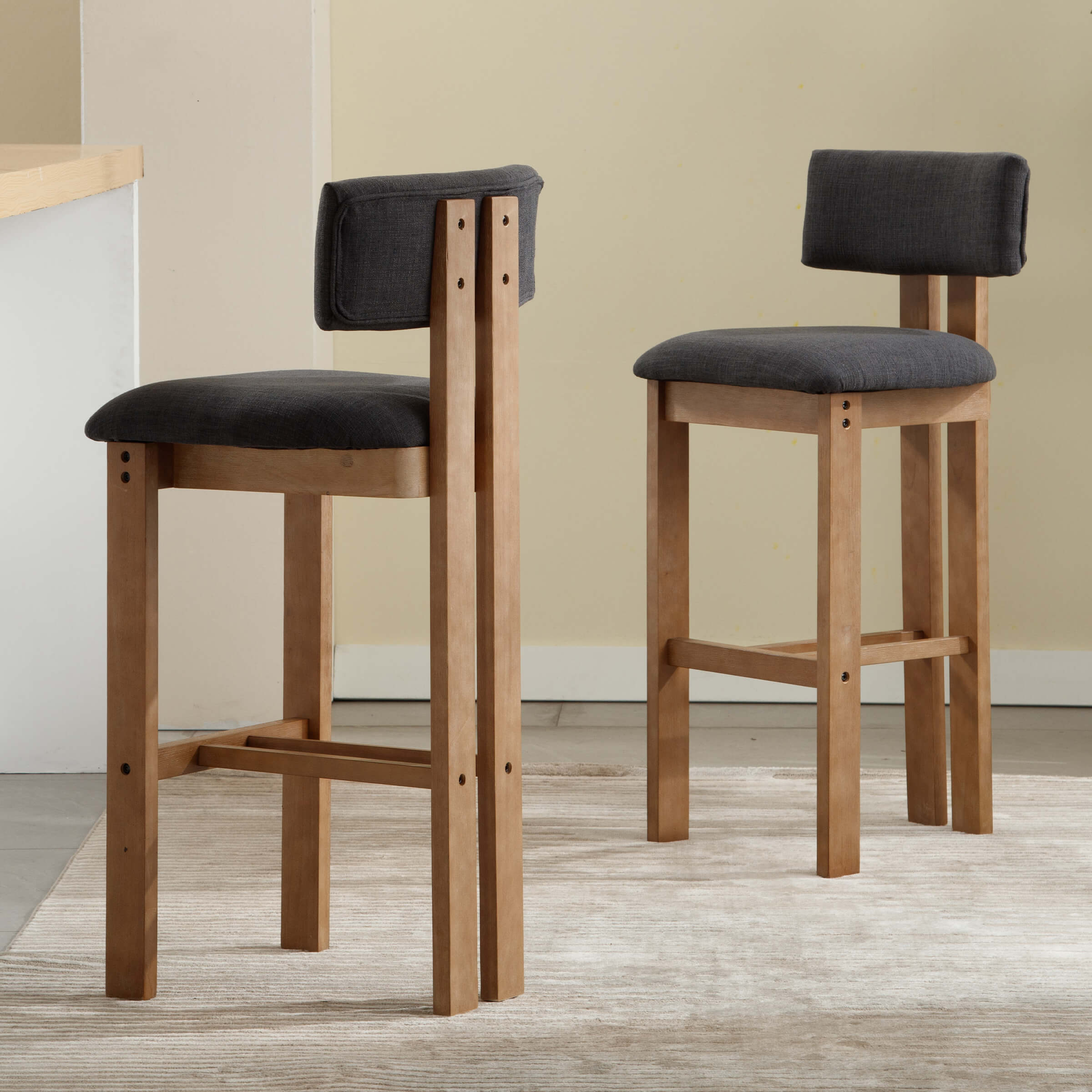 EALSON 26"H & 30"H Upholstered Rubber Wood Stools Set of 2 - 5812