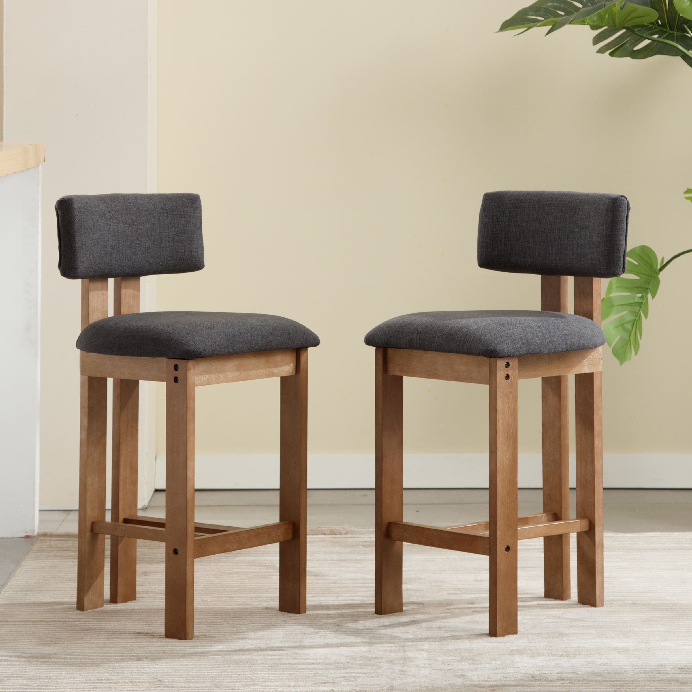 EALSON 26"H & 30"H Upholstered Rubber Wood Stools Set of 2 - 5812