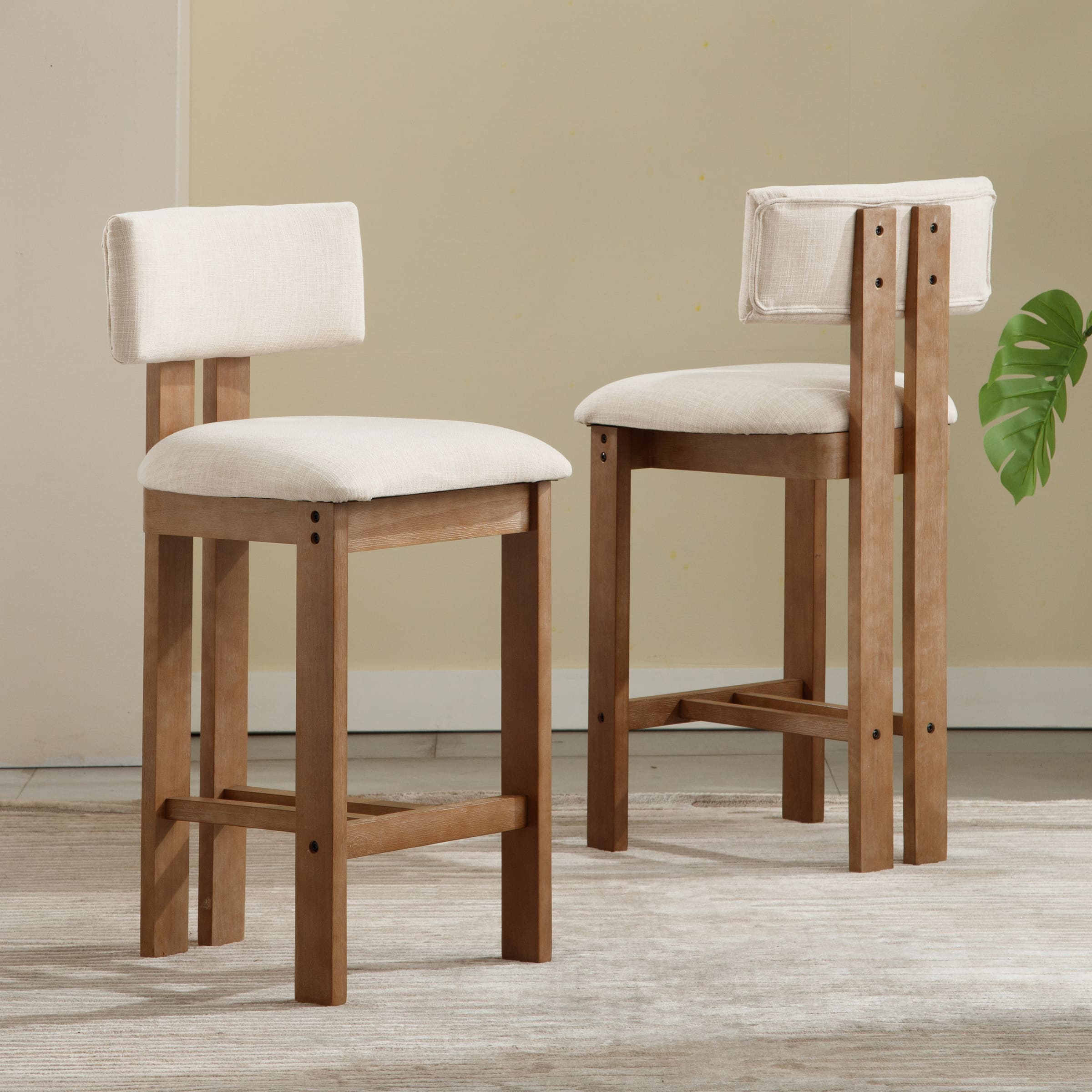 EALSON 26"H & 30"H Upholstered Rubber Wood Stools Set of 2 - 5812