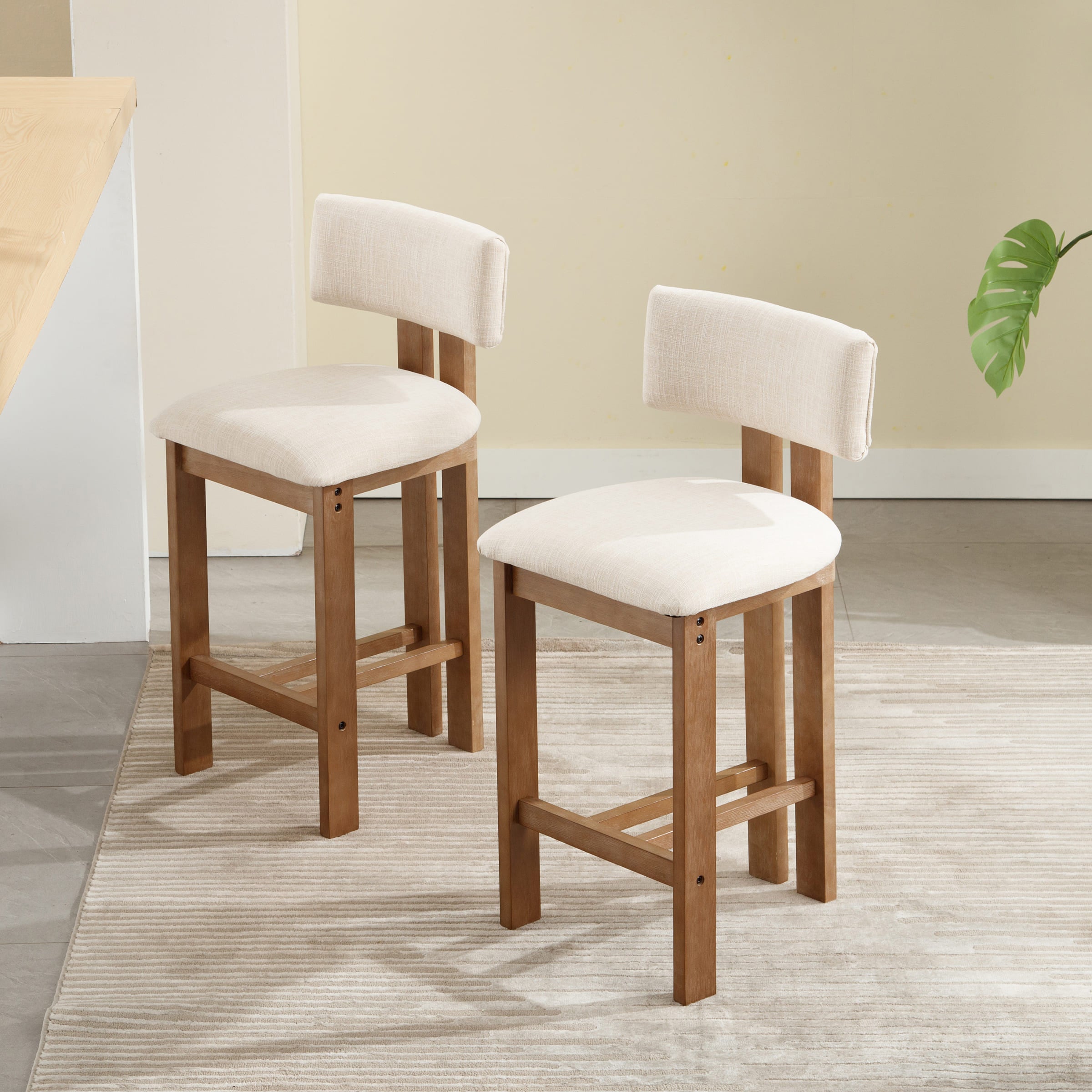 EALSON 26"H & 30"H Upholstered Rubber Wood Stools Set of 2 - 5812