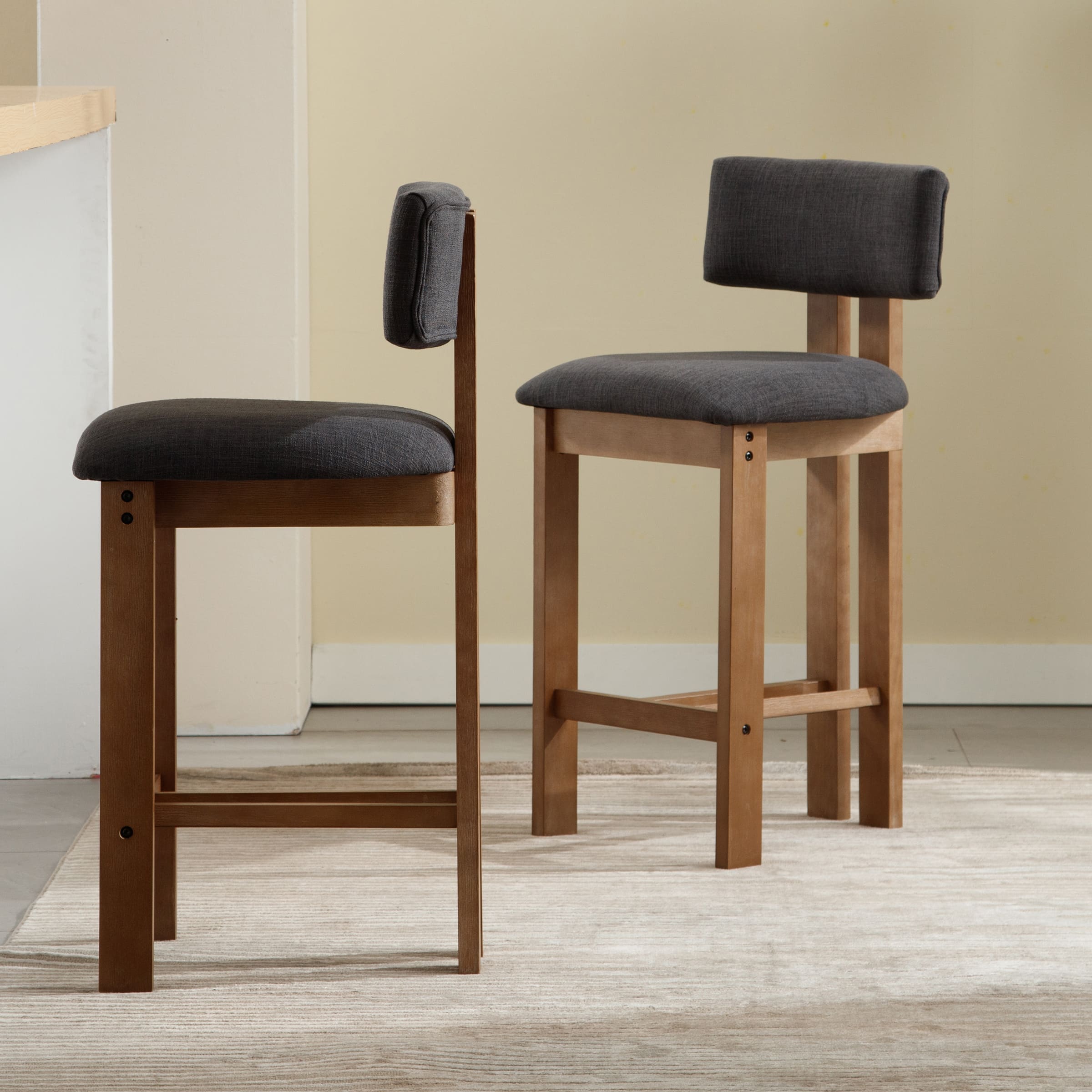 EALSON 26"H & 30"H Upholstered Rubber Wood Stools Set of 2 - 5812