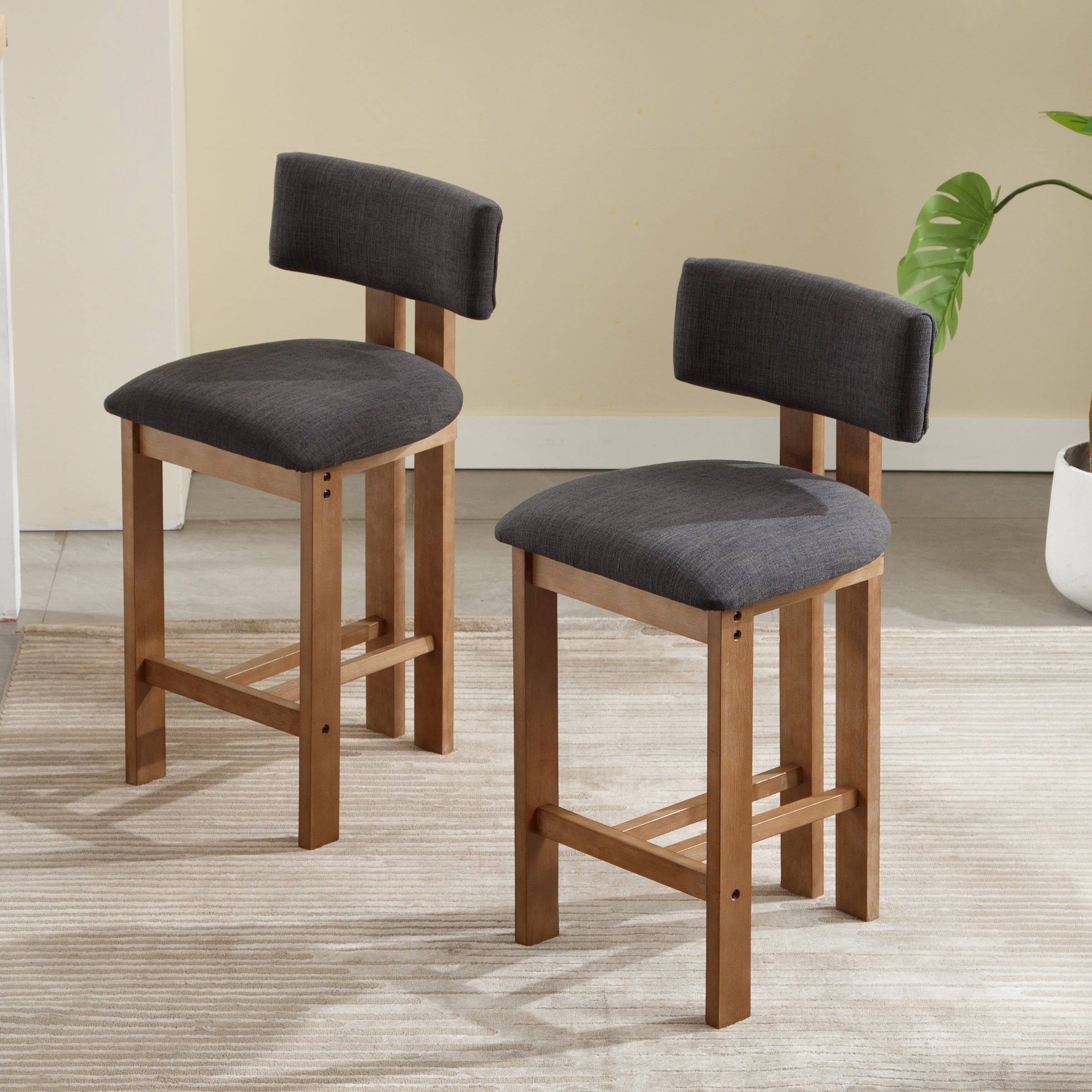 EALSON 26"H & 30"H Upholstered Rubber Wood Stools Set of 2 - 5812