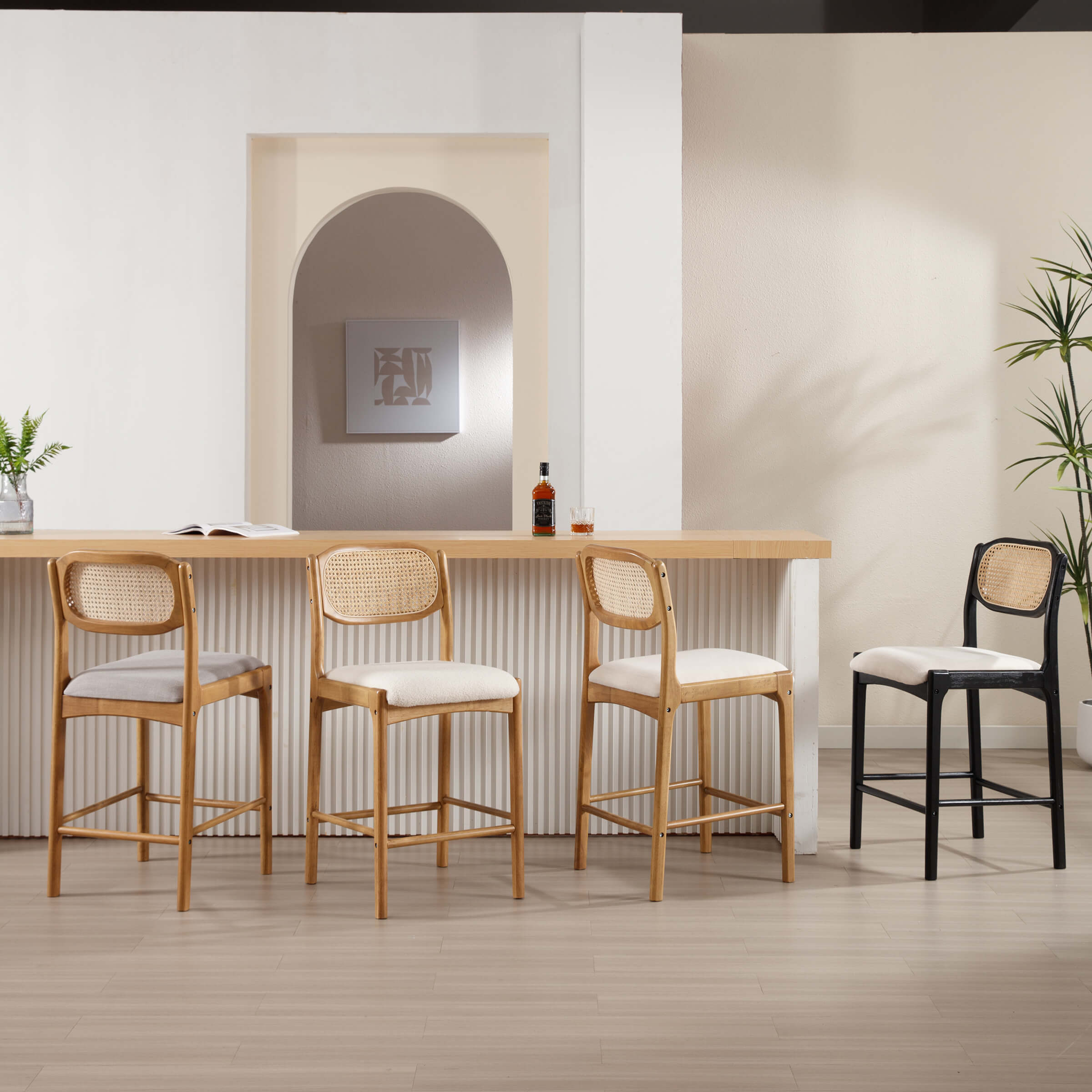 EALSON 26"H Rattan Cane Back Counter Stools Set of 2 - 5756CS