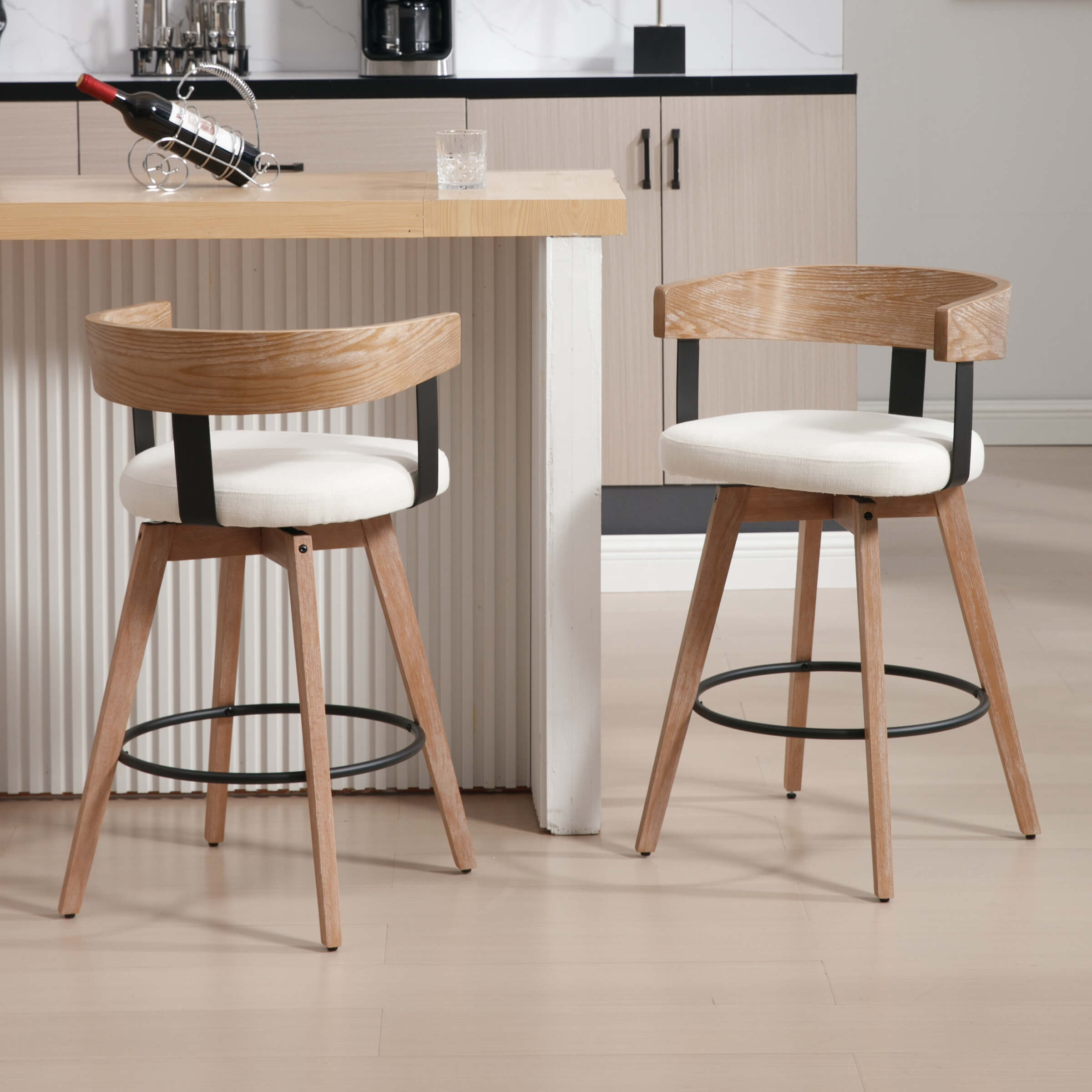 EALSON 26"H Swivel Wooden Backrest Counter Height Counter Stool - 3193CS