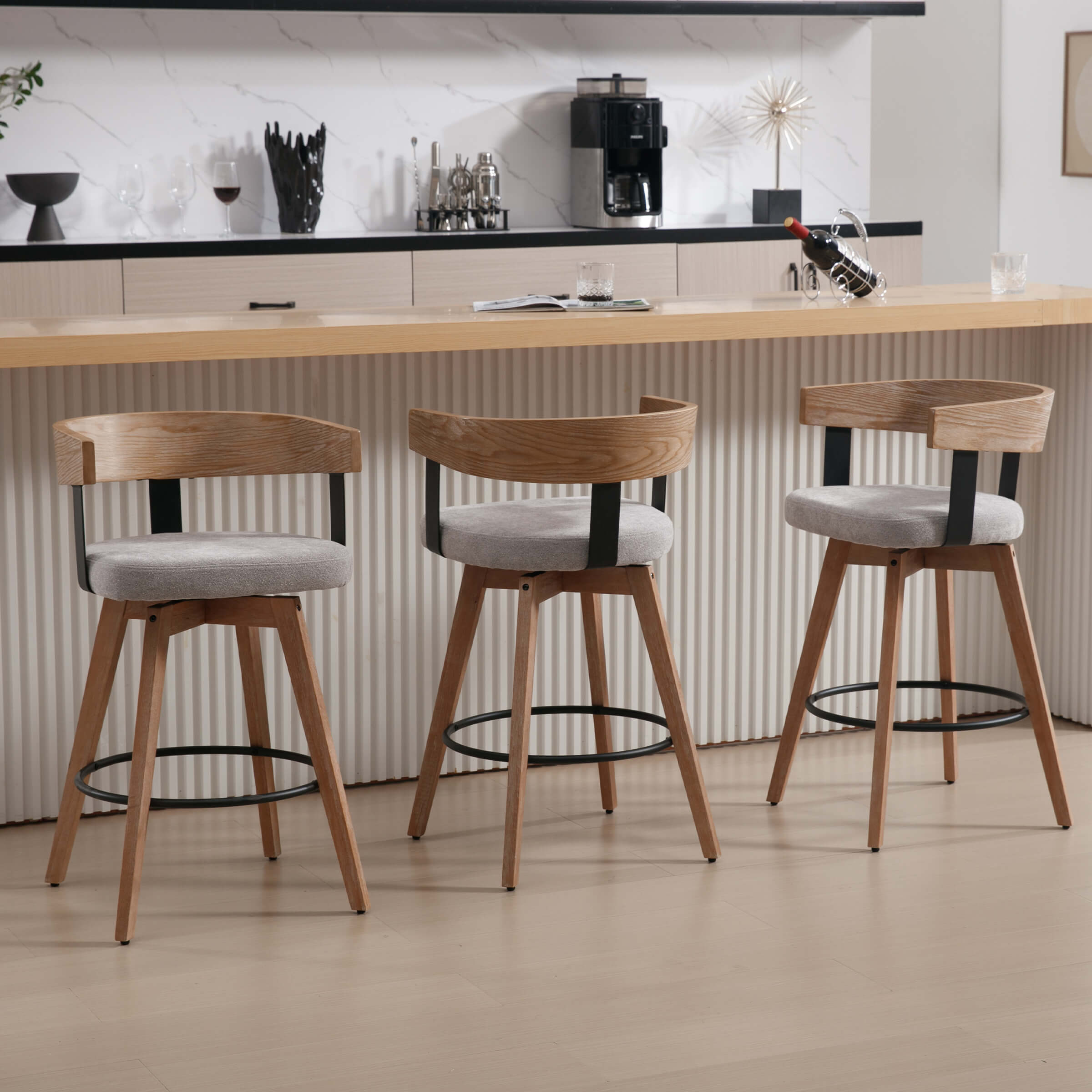 EALSON 26"H Swivel Wooden Backrest Counter Height Counter Stool - 3193CS