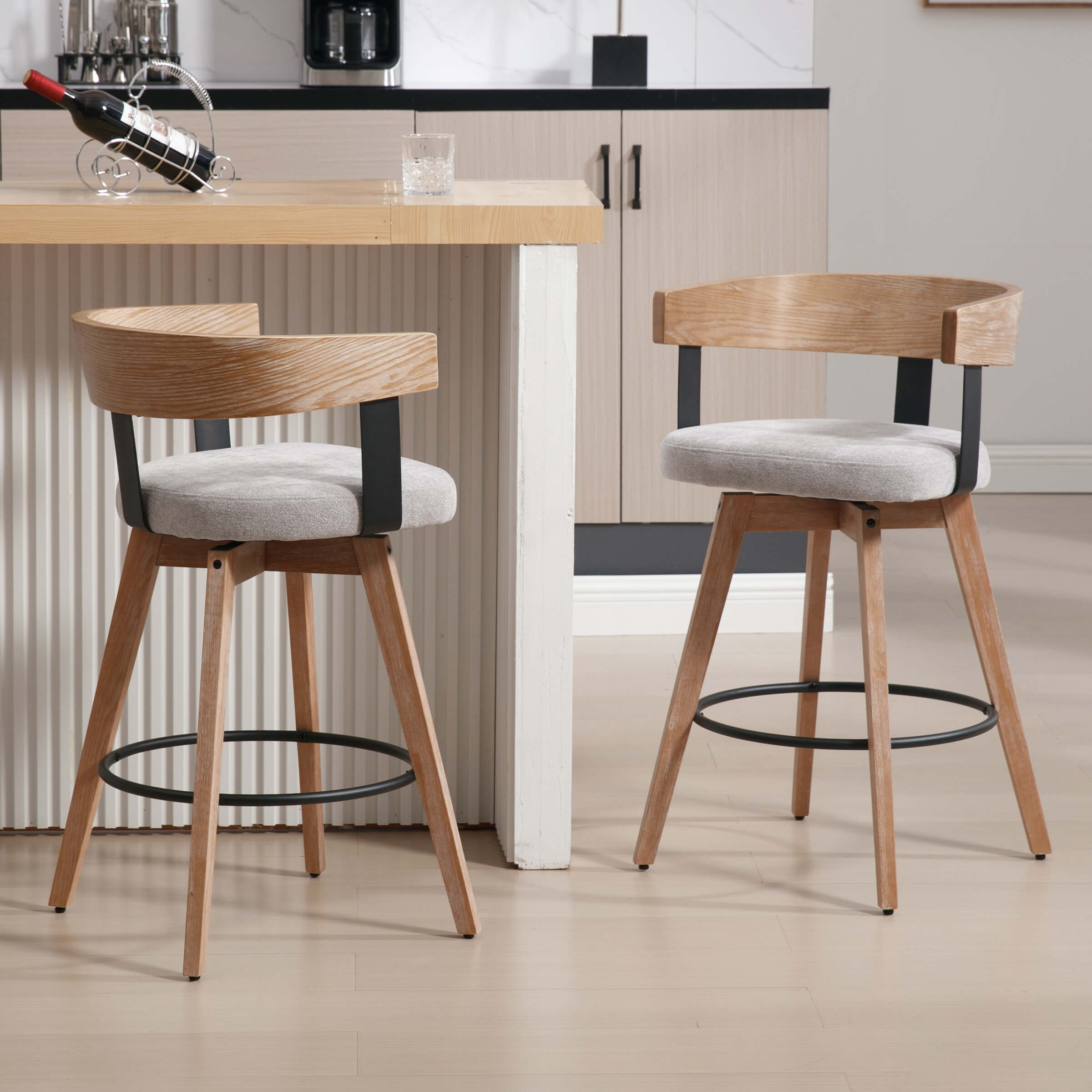 EALSON 26"H Swivel Wooden Backrest Counter Height Counter Stool - 3193CS