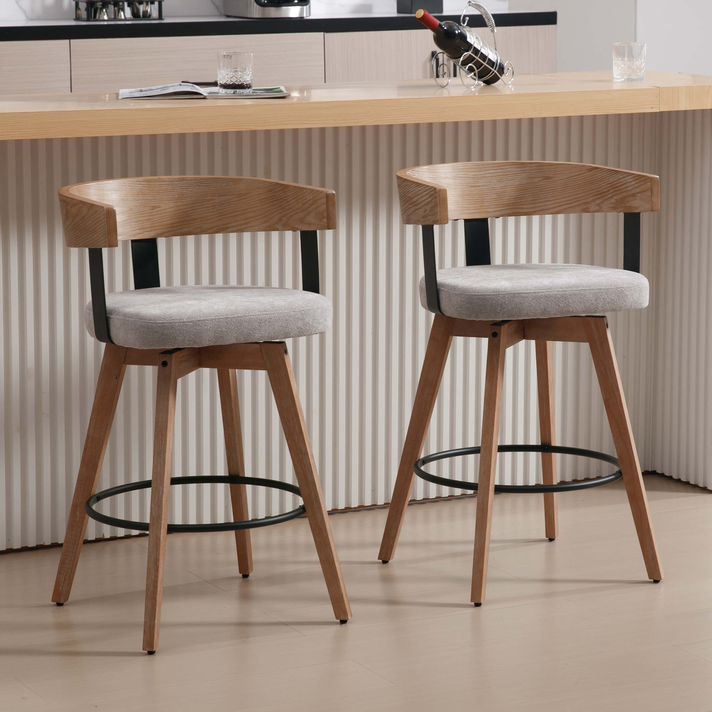 EALSON 26"H Swivel Wooden Backrest Counter Height Counter Stool - 3193CS