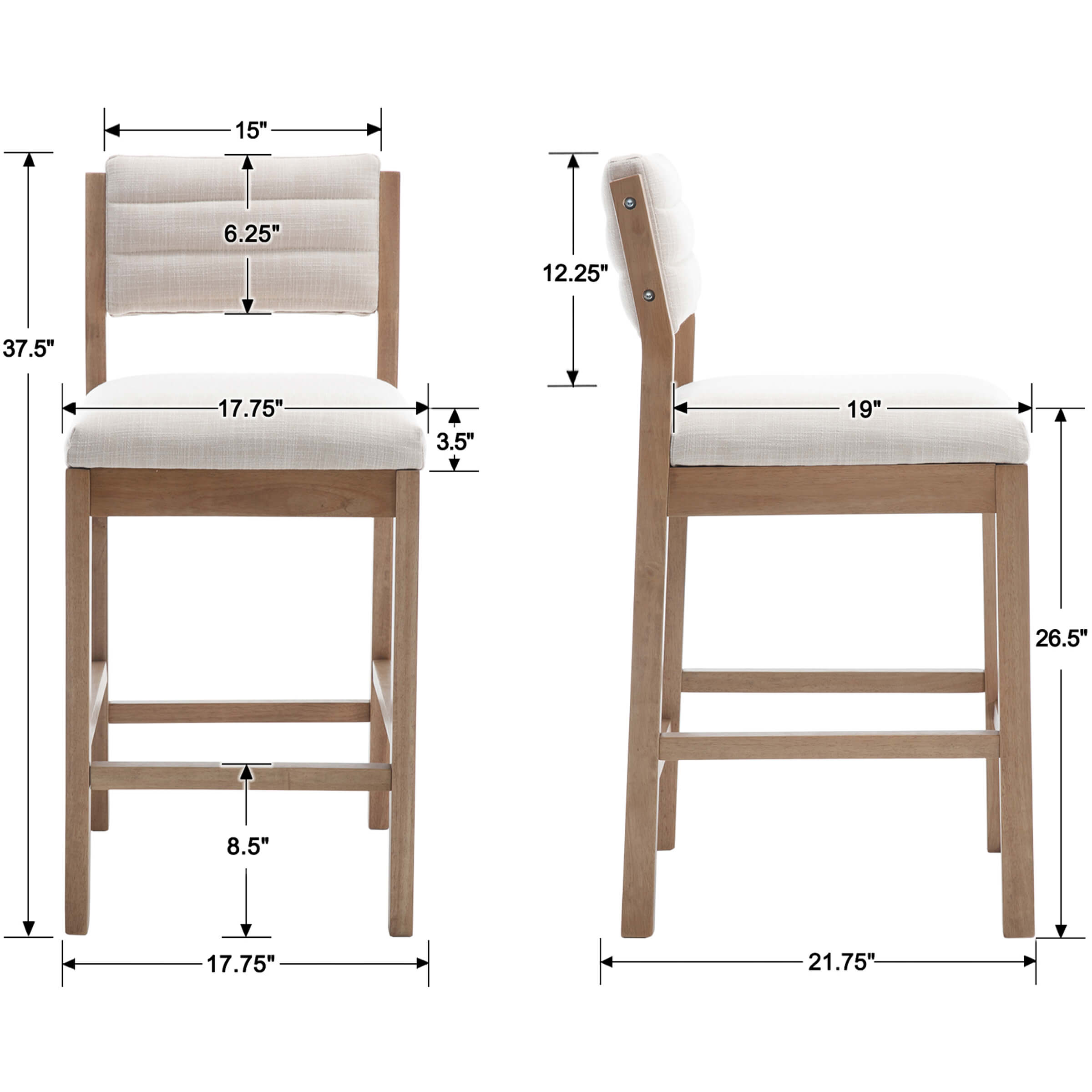 ROCITY 26"H Farmhouse Armless Bar Stools Set of 2 - 5801CS