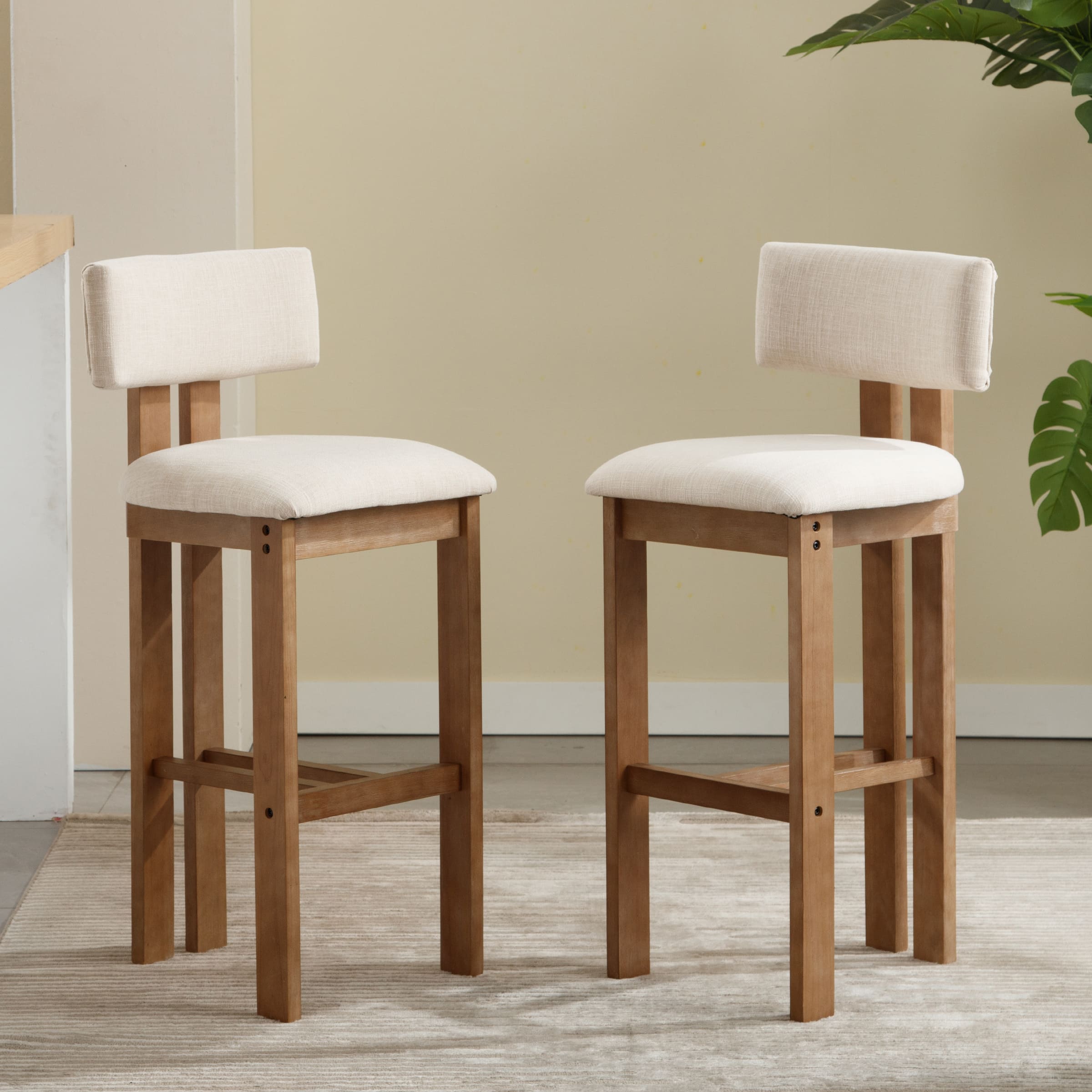 EALSON 26"H & 30"H Upholstered Rubber Wood Stools Set of 2 - 5812