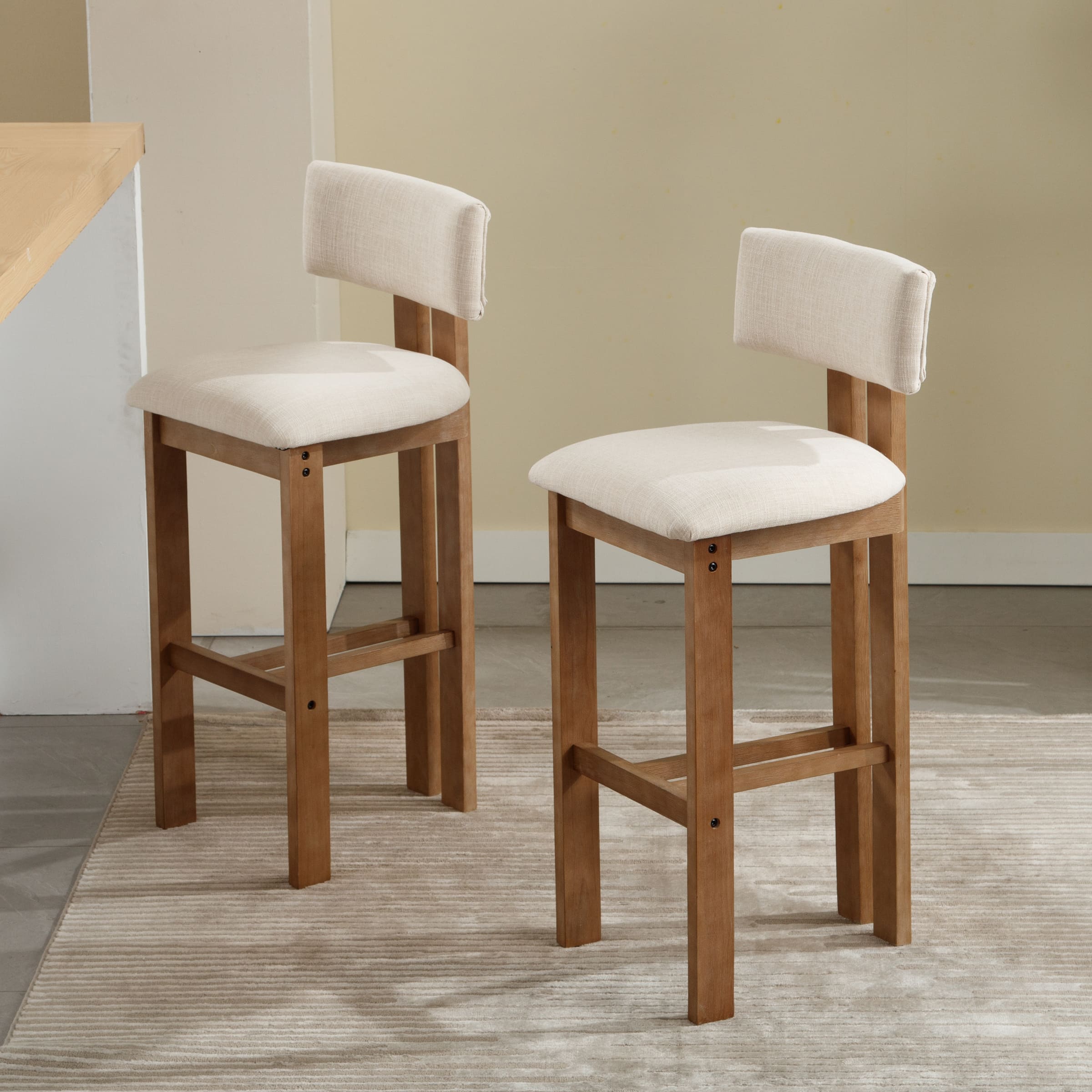 EALSON 26"H & 30"H Upholstered Rubber Wood Stools Set of 2 - 5812