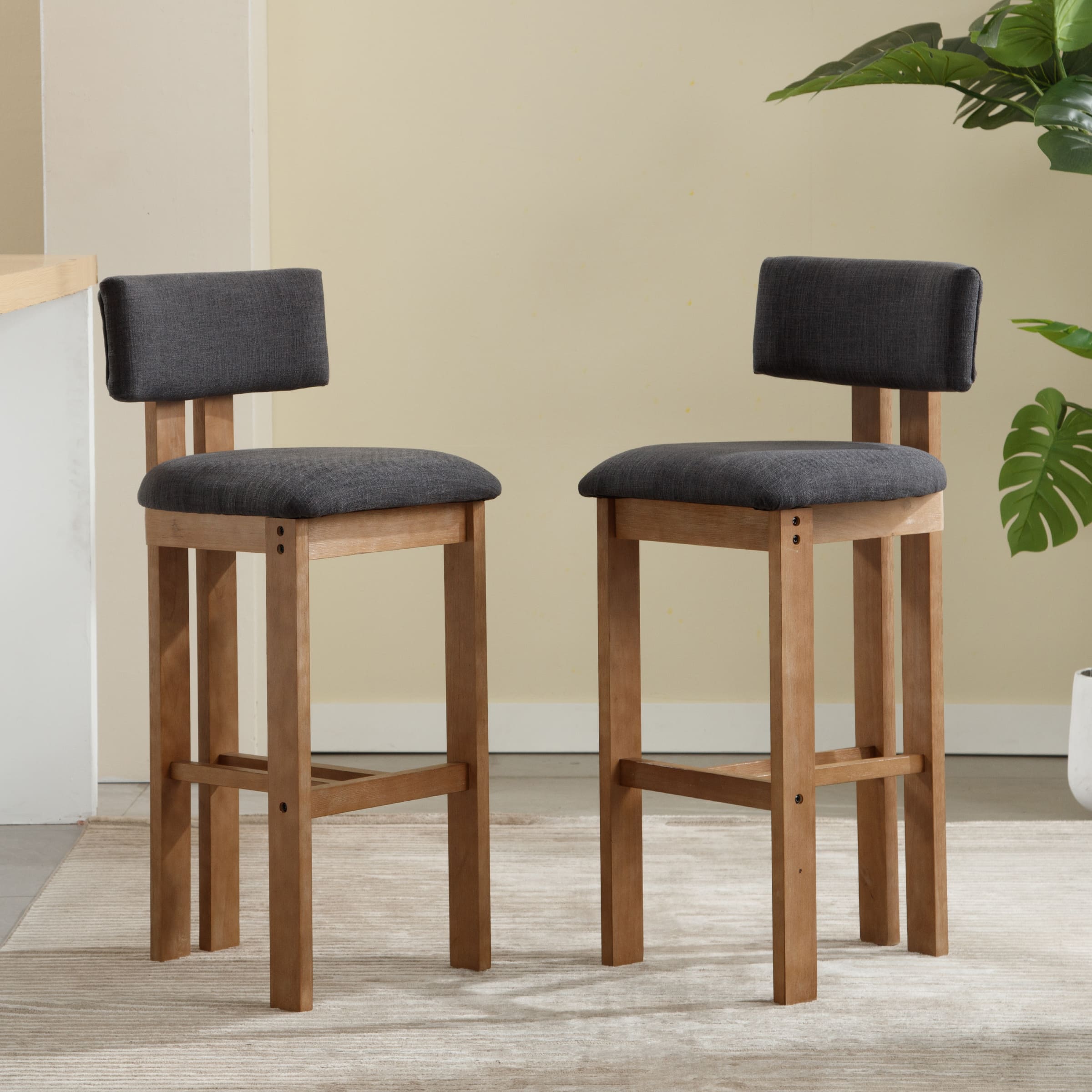 EALSON 26"H & 30"H Upholstered Rubber Wood Stools Set of 2 - 5812