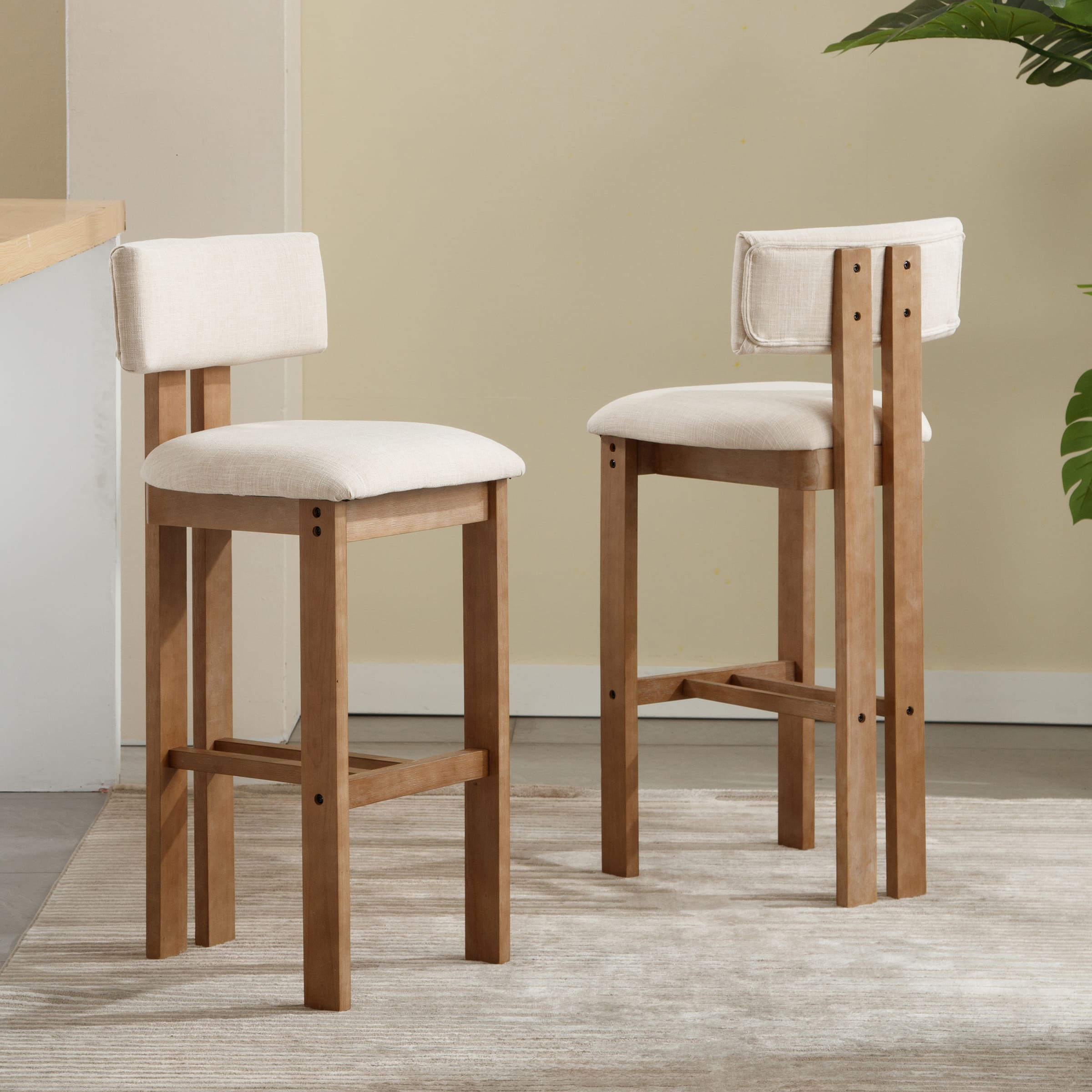 EALSON 26"H & 30"H Upholstered Rubber Wood Stools Set of 2 - 5812