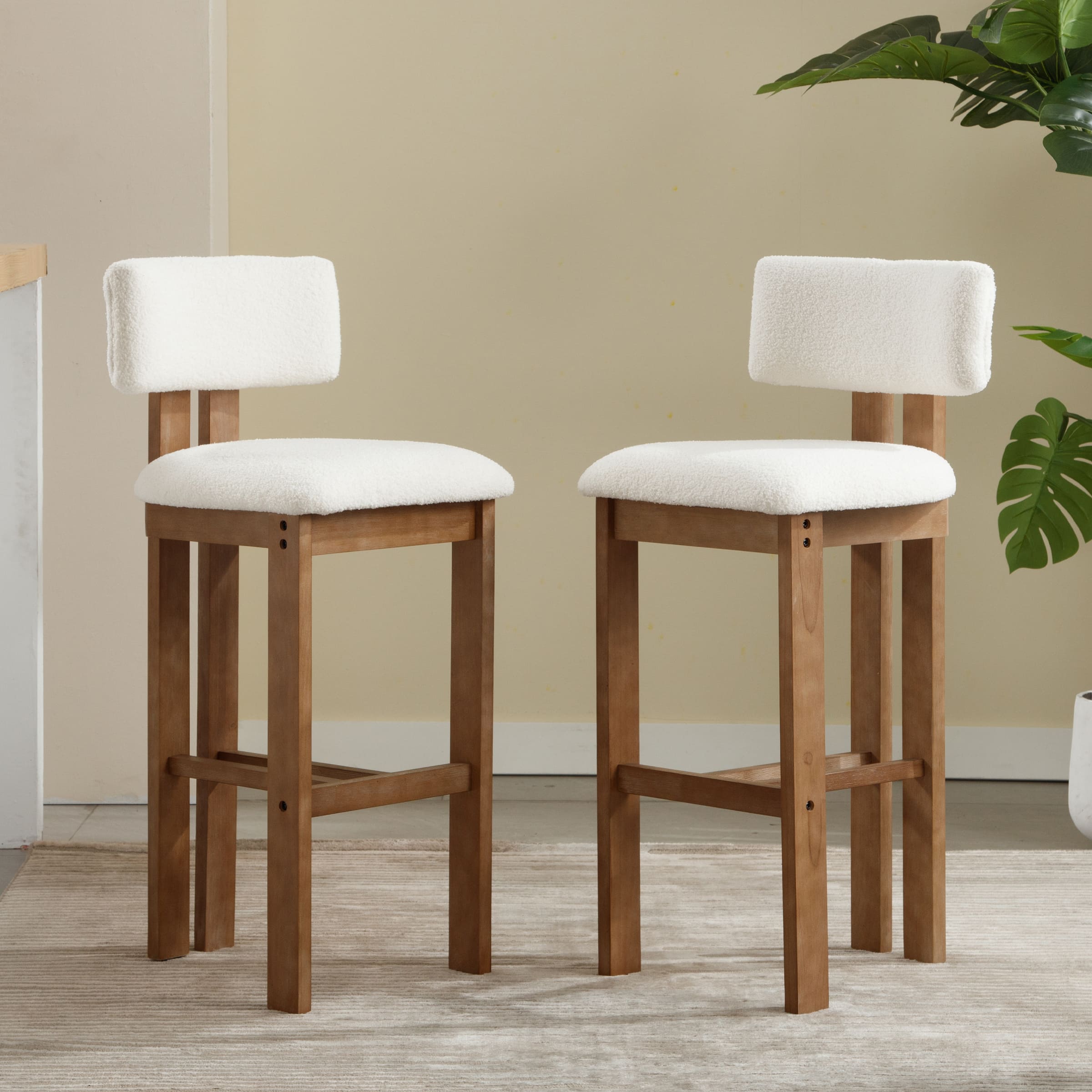 EALSON 26"H & 30"H Upholstered Rubber Wood Stools Set of 2 - 5812