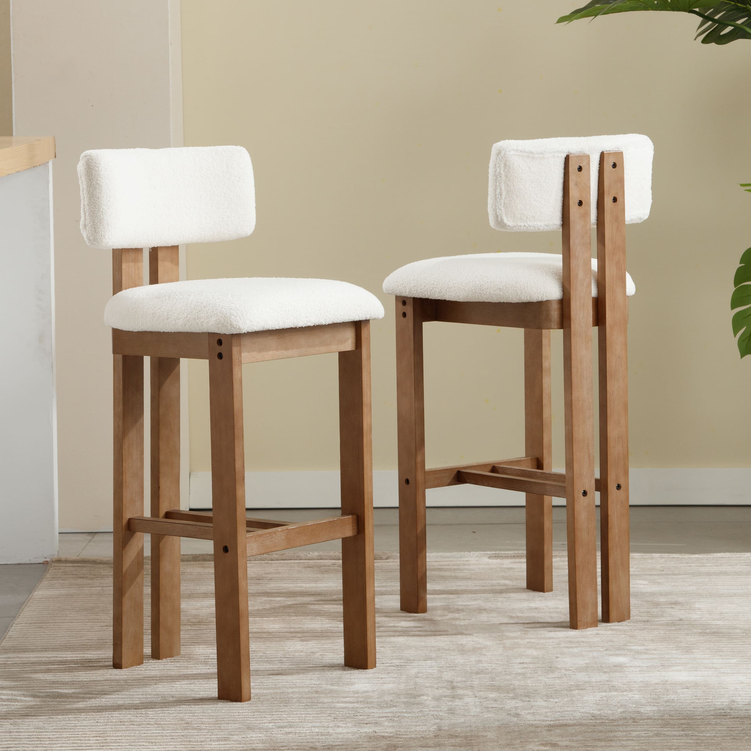 EALSON 26"H & 30"H Upholstered Rubber Wood Stools Set of 2 - 5812
