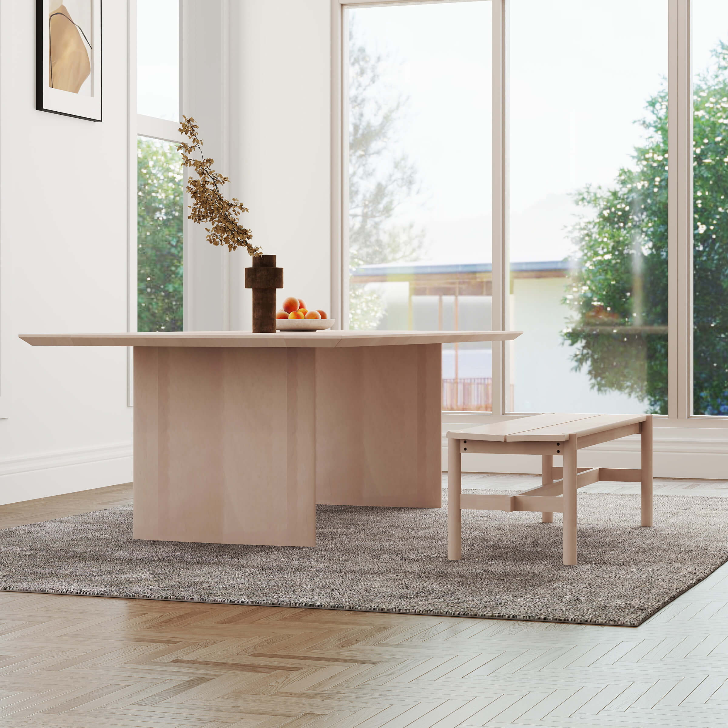 EALSON 55" L Farmhouse Solid Wood White Wash Finish Bench - XX612BH