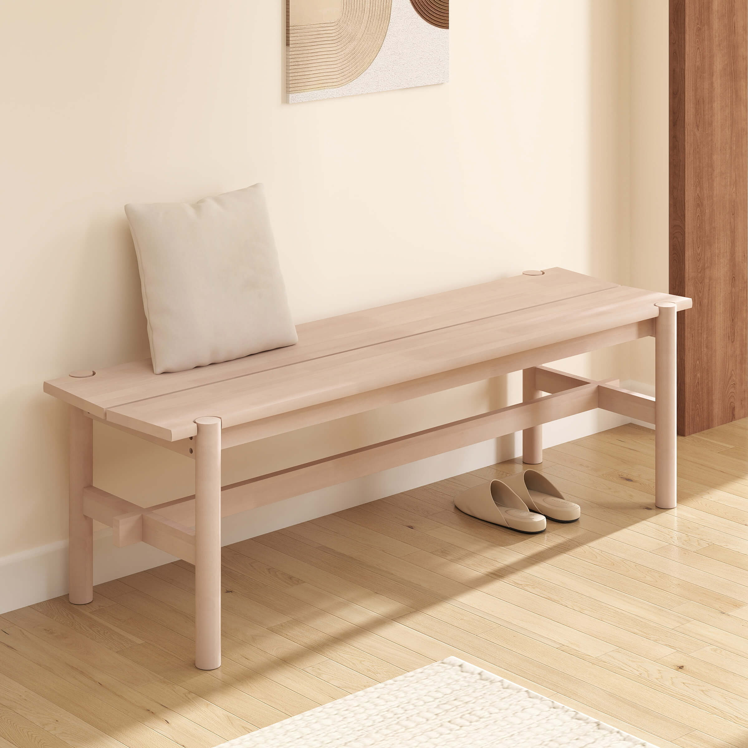 EALSON 55" L Farmhouse Solid Wood White Wash Finish Bench - XX612BH