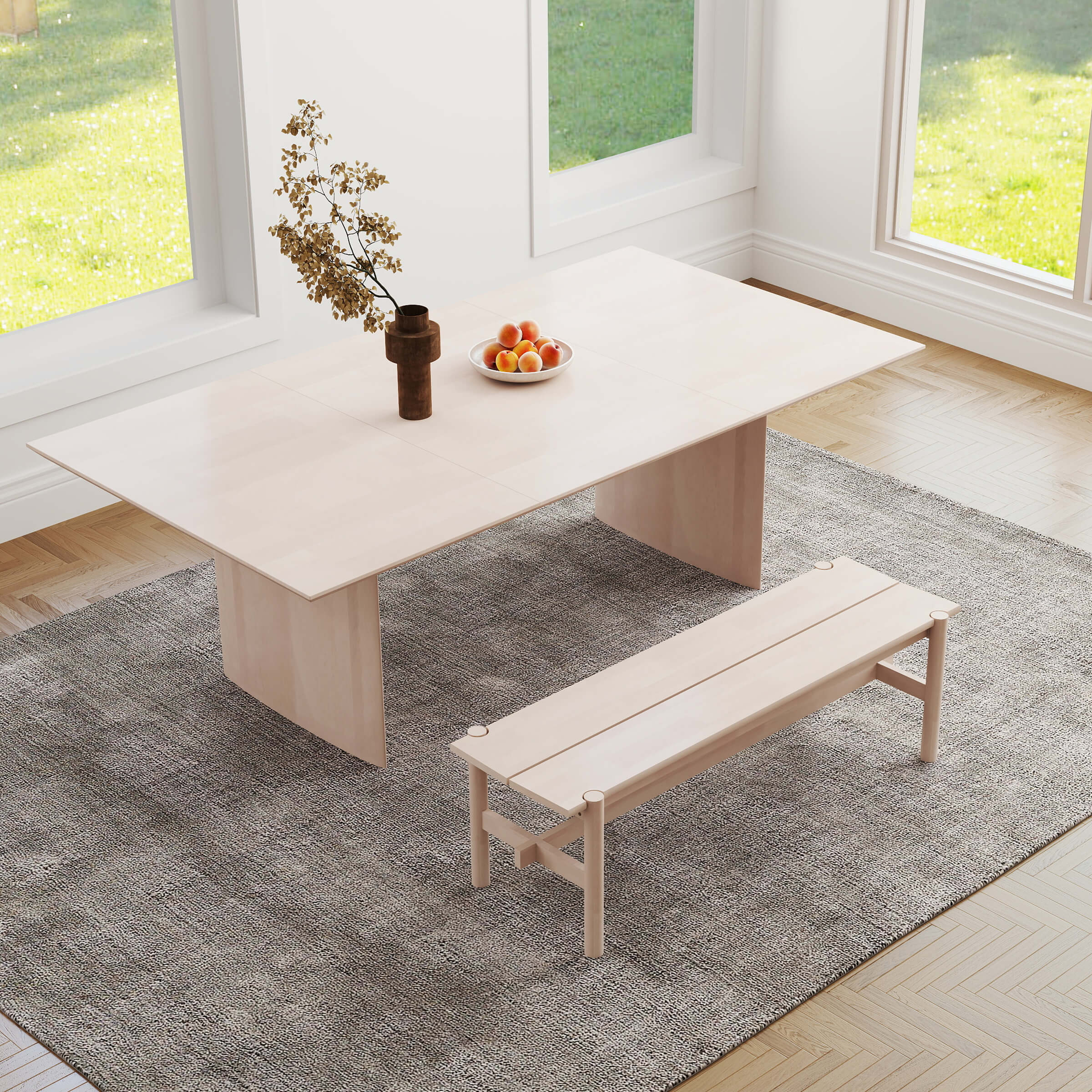 EALSON 55" L Farmhouse Solid Wood White Wash Finish Bench - XX612BH