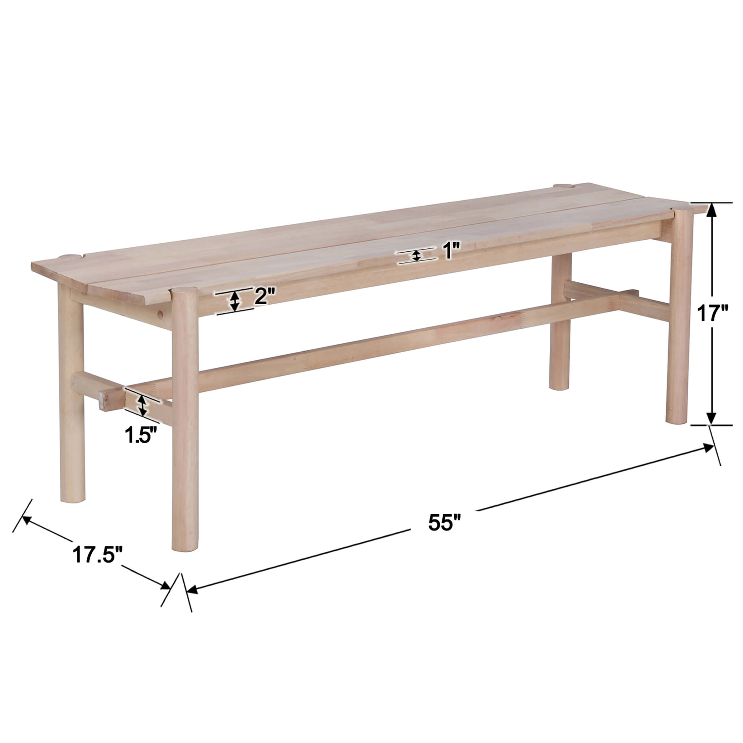 EALSON 55" L Farmhouse Solid Wood White Wash Finish Bench - XX612BH