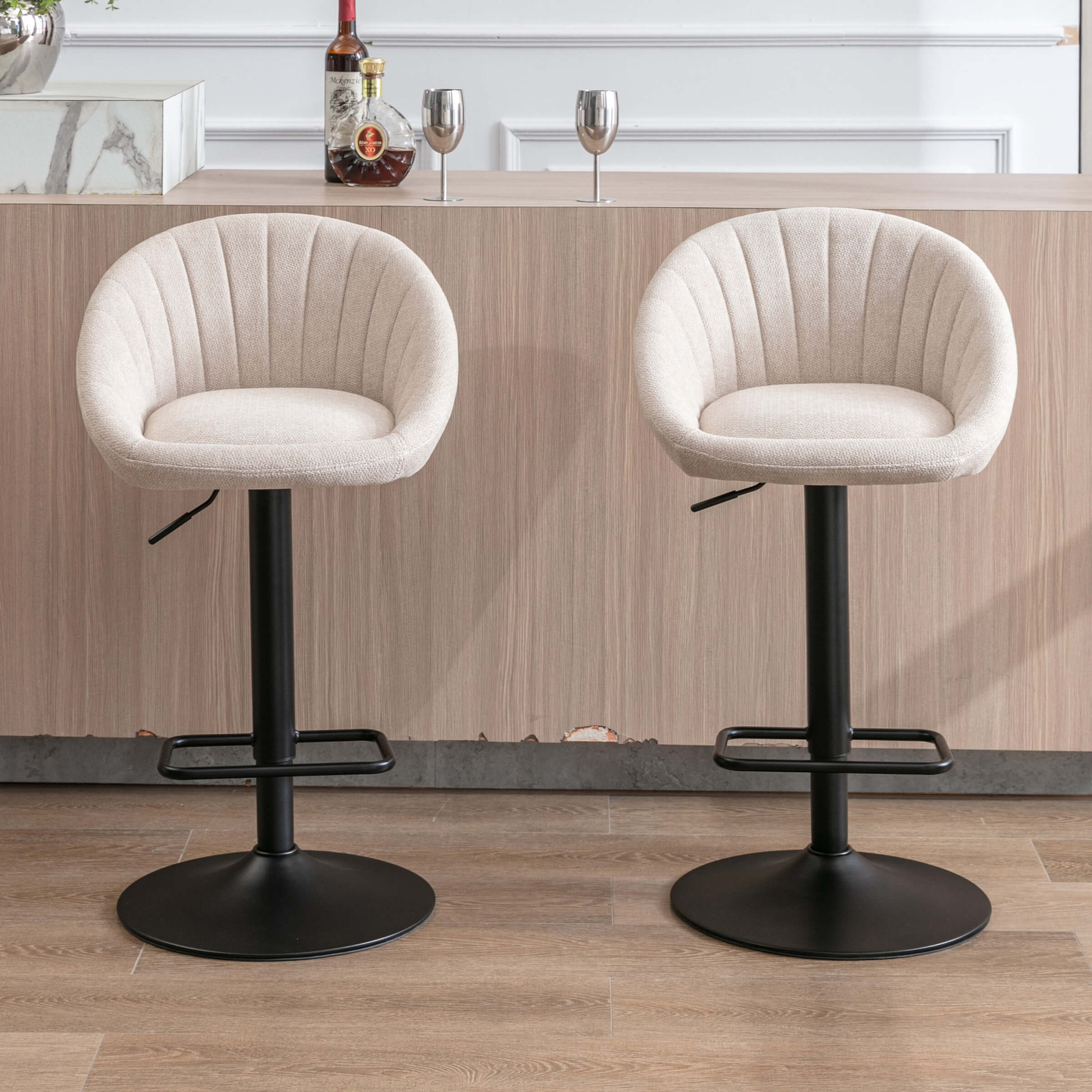ROCITY Adjustable Swivel Low Back Bar Stools Set of 2 - 90036AB