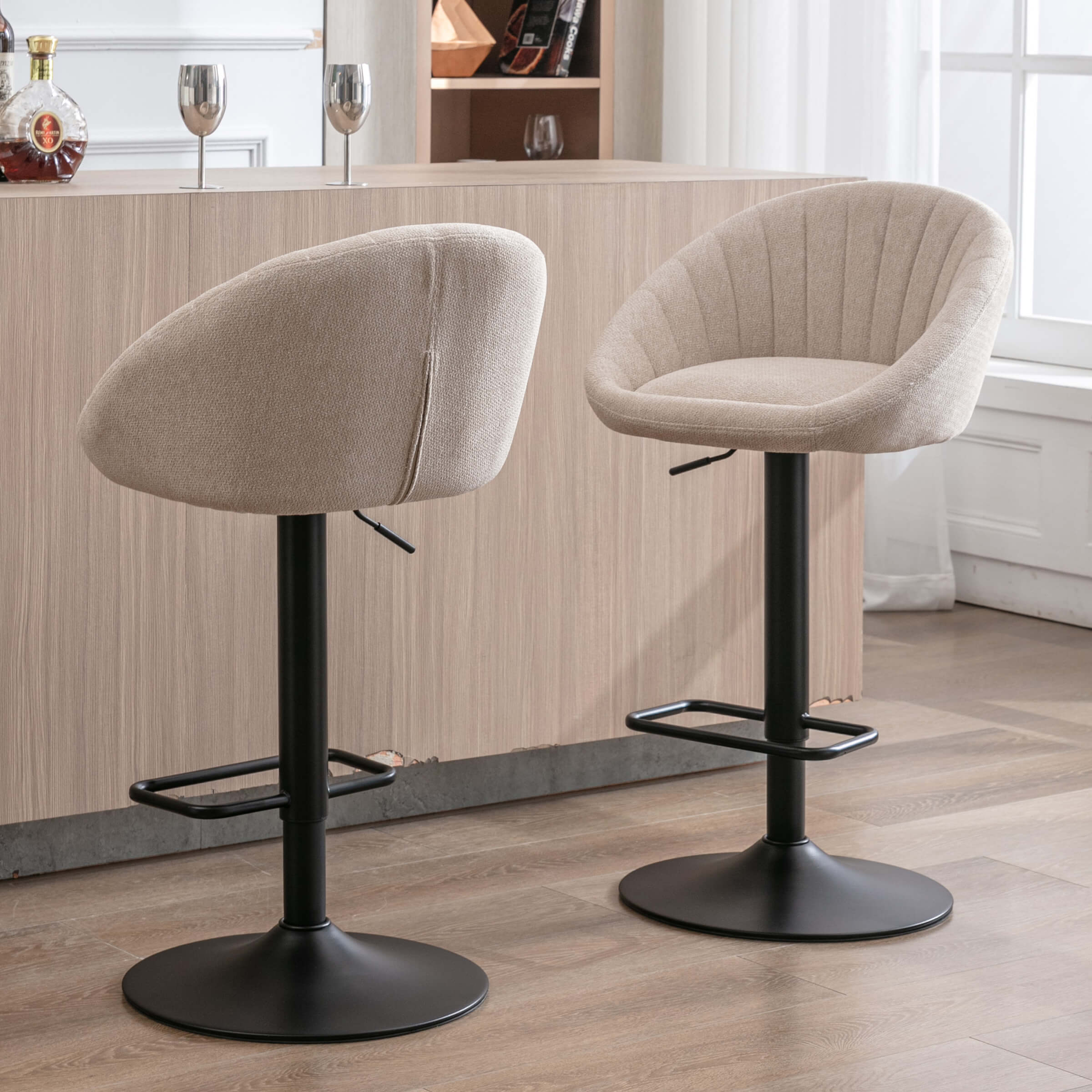 ROCITY Adjustable Swivel Low Back Bar Stools Set of 2 - 90036AB