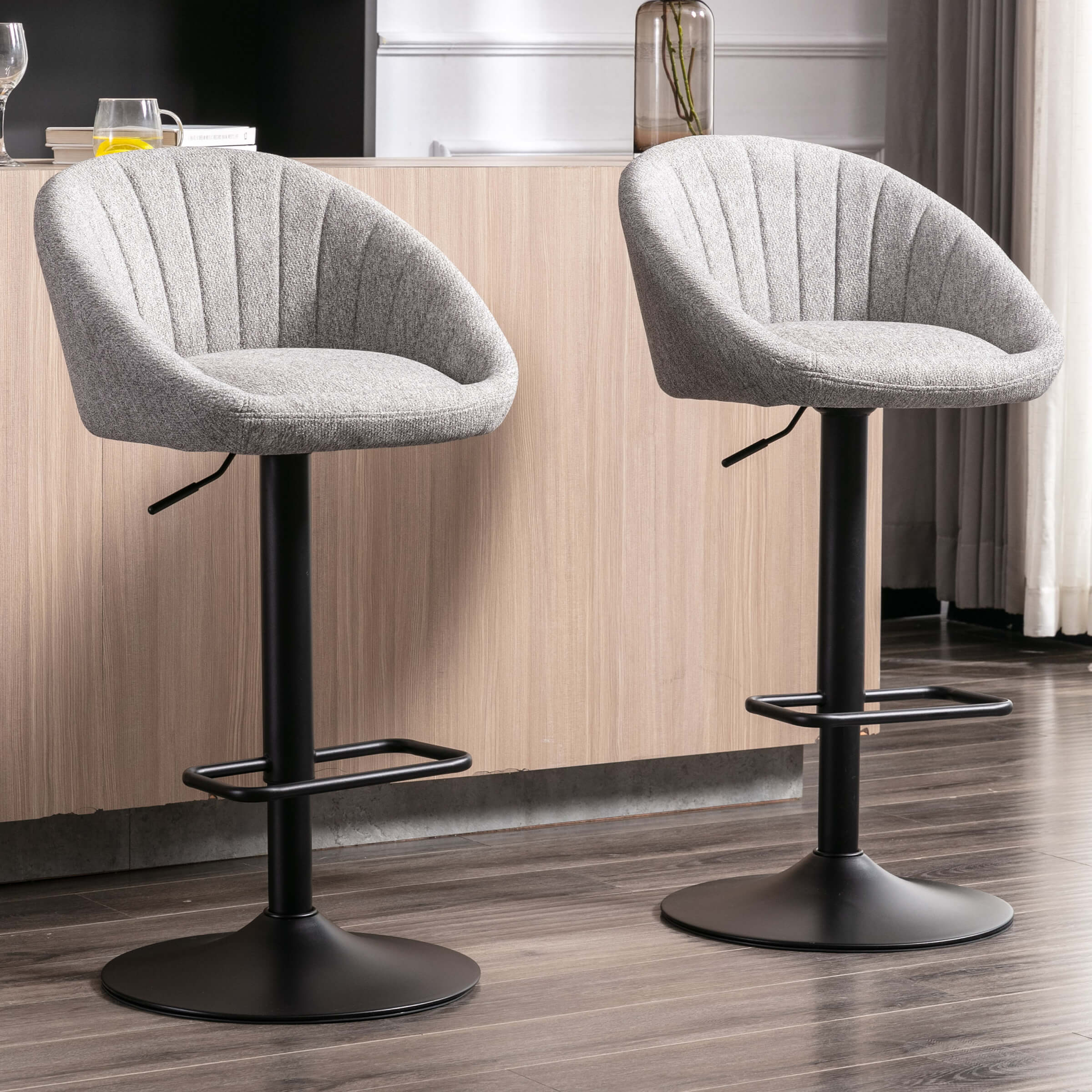 ROCITY Adjustable Swivel Low Back Bar Stools Set of 2 - 90036AB