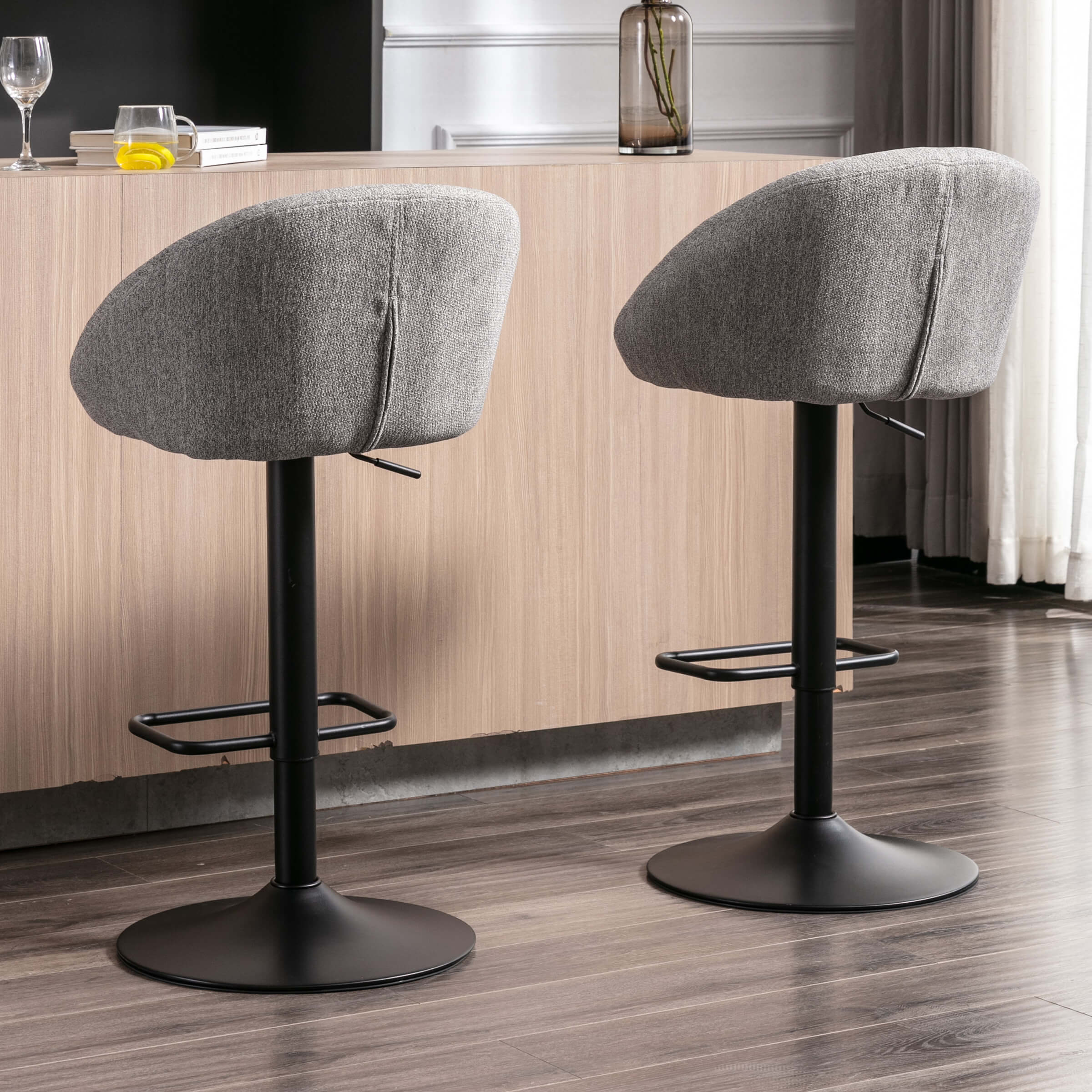 ROCITY Adjustable Swivel Low Back Bar Stools Set of 2 - 90036AB