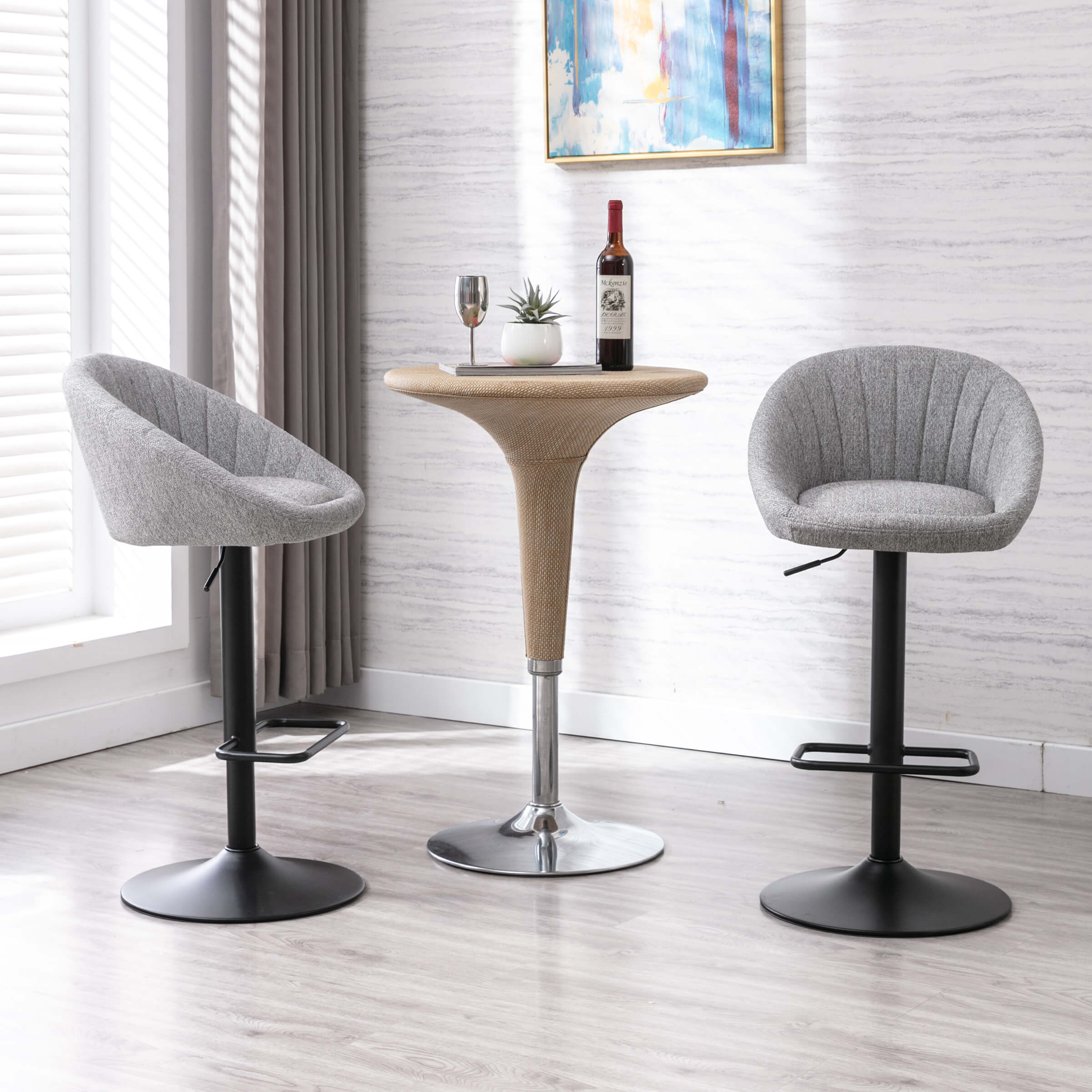 ROCITY Adjustable Swivel Low Back Bar Stools Set of 2 - 90036AB