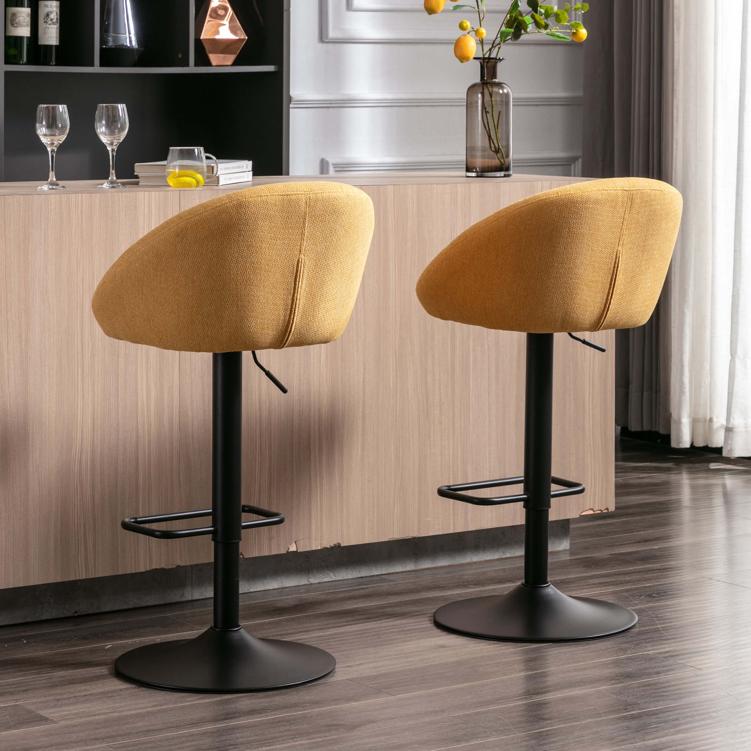 ROCITY Adjustable Swivel Low Back Bar Stools Set of 2 - 90036AB