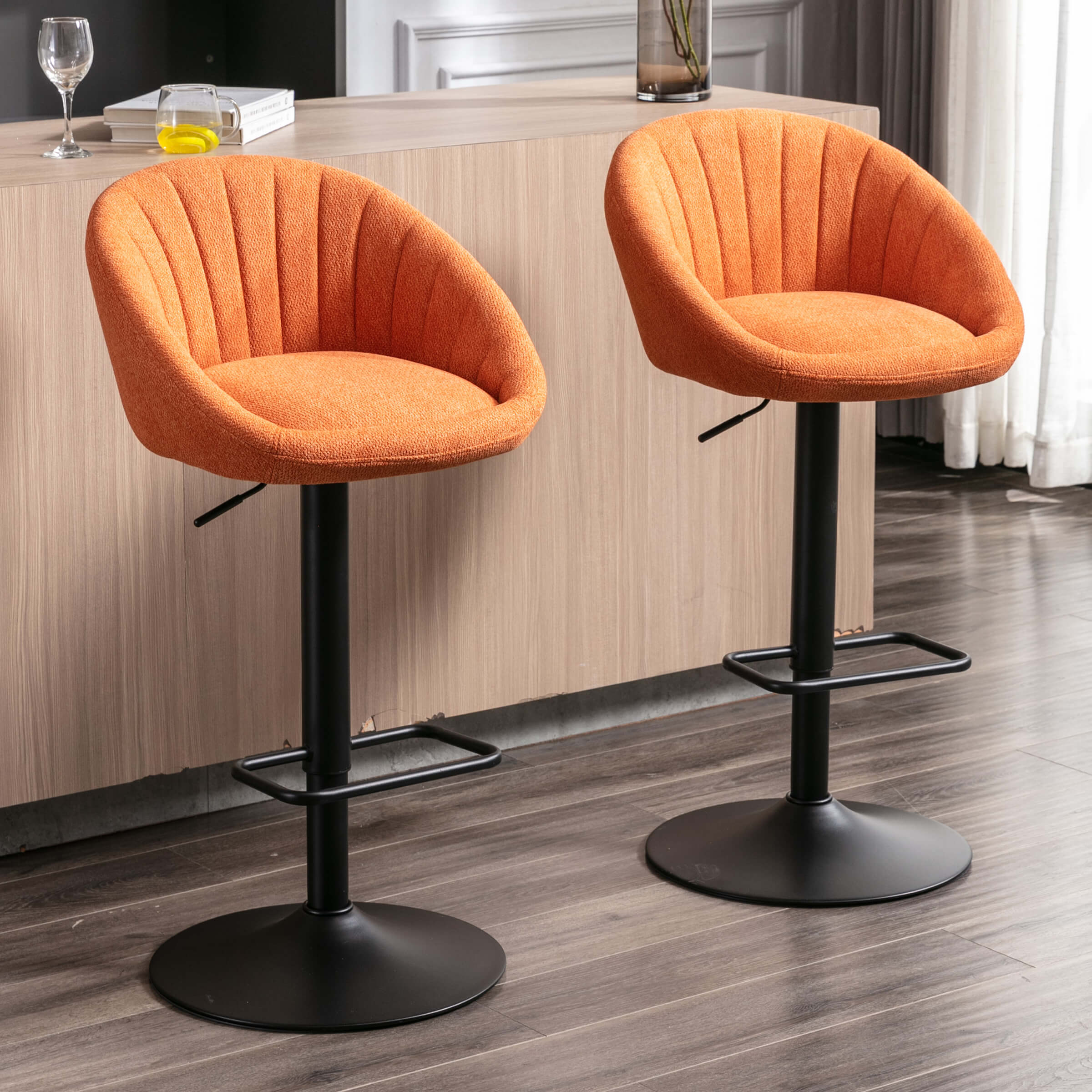 ROCITY Adjustable Swivel Low Back Bar Stools Set of 2 - 90036AB
