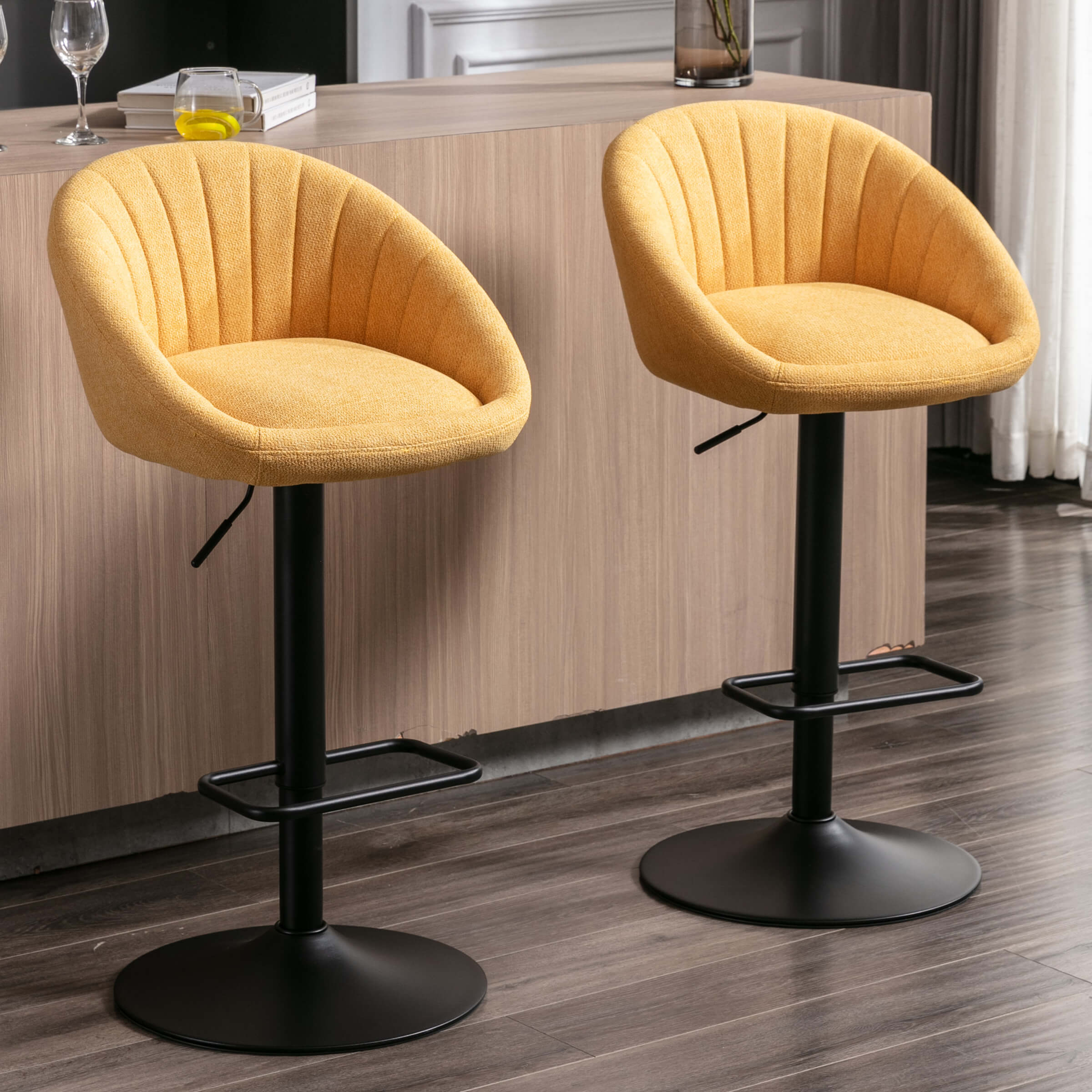 ROCITY Adjustable Swivel Low Back Bar Stools Set of 2 - 90036AB