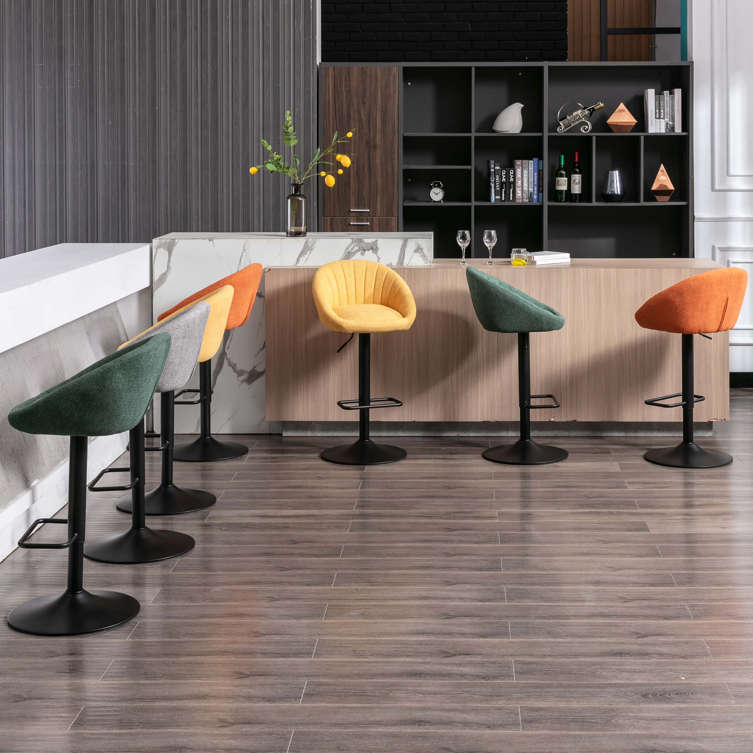 ROCITY Adjustable Swivel Low Back Bar Stools Set of 2 - 90036AB