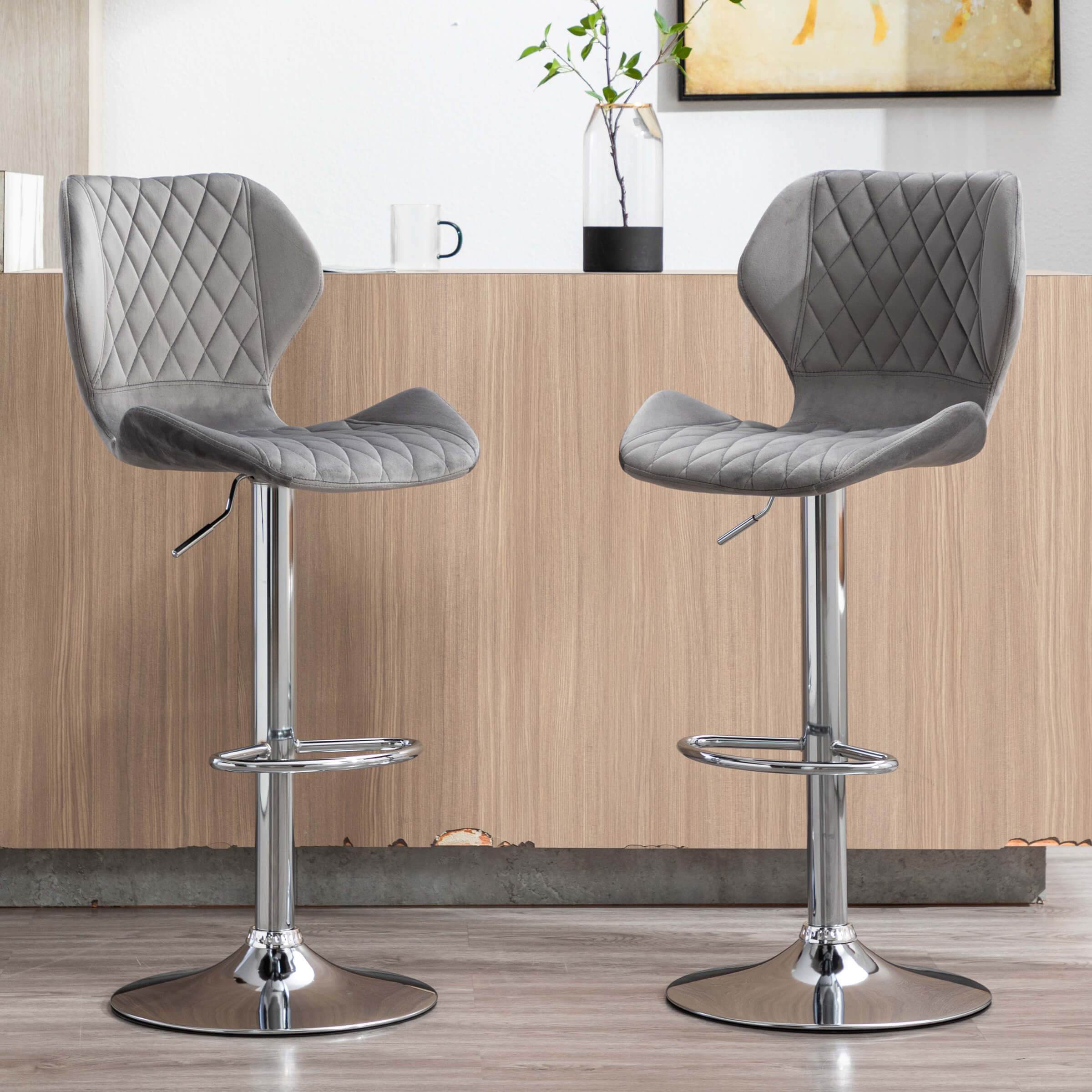 CHICAURA Adjustable Swivel Bar Kitchen Island Stools Set of 2 - 8211AB