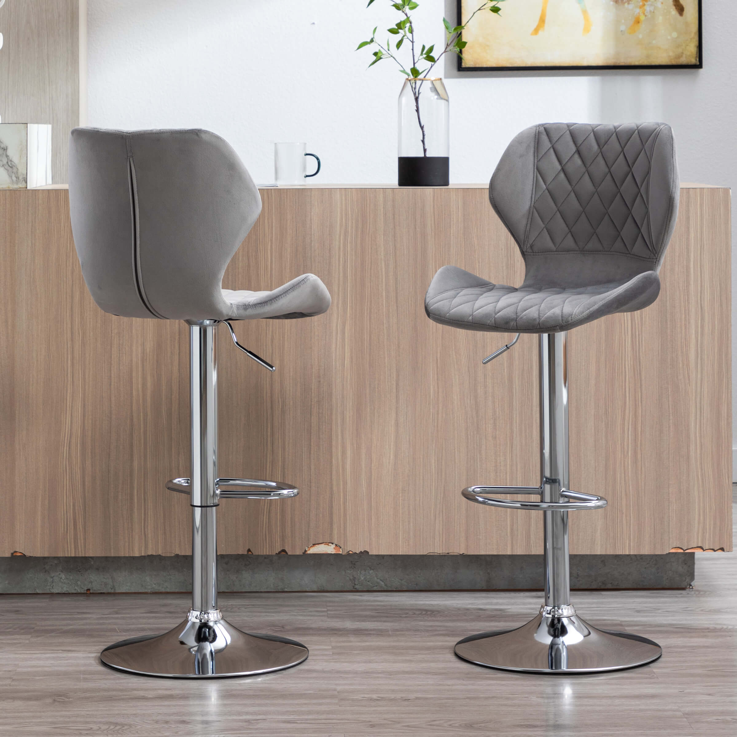 CHICAURA Adjustable Swivel Bar Kitchen Island Stools Set of 2 - 8211AB