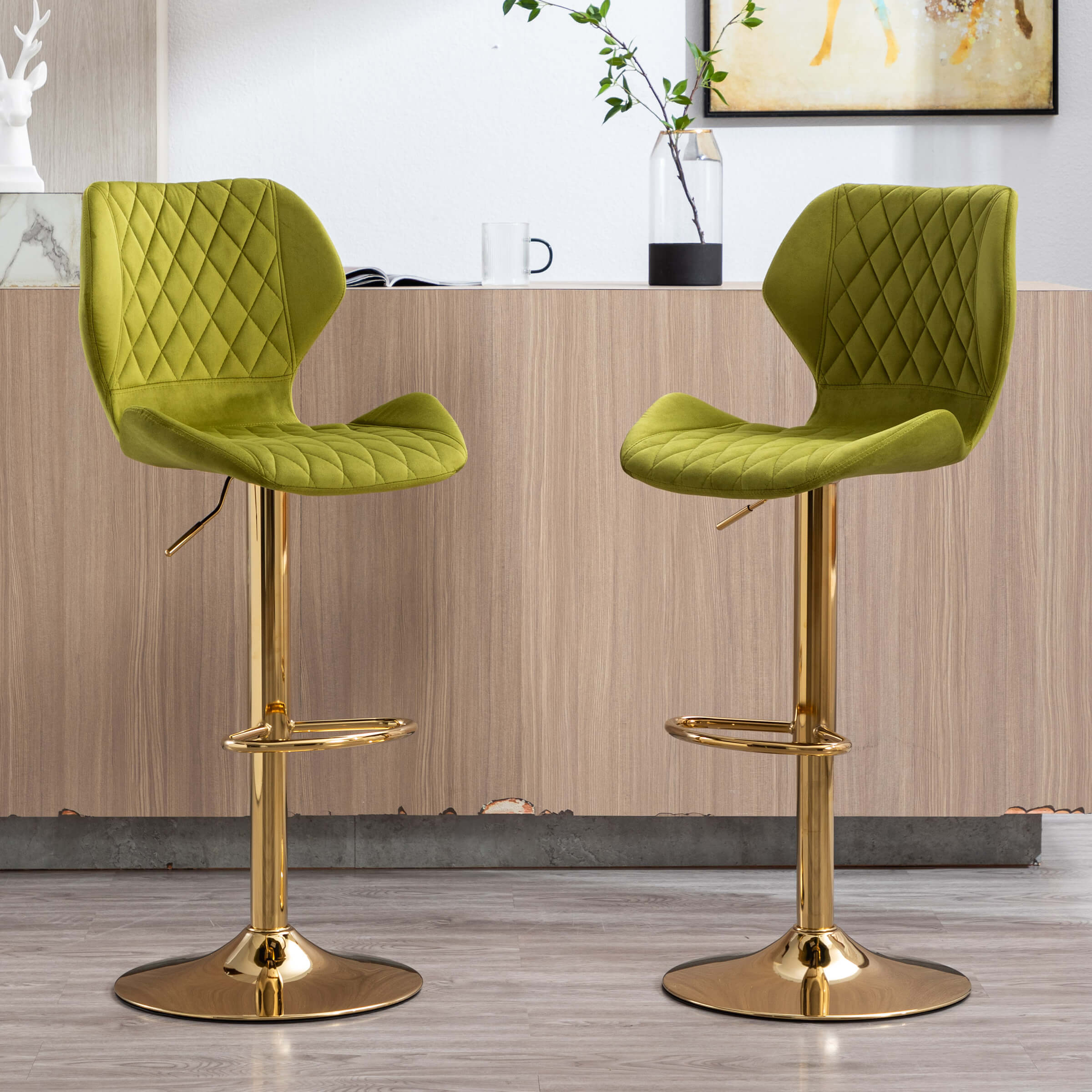 CHICAURA Adjustable Swivel Bar Kitchen Island Stools Set of 2 - 8211AB