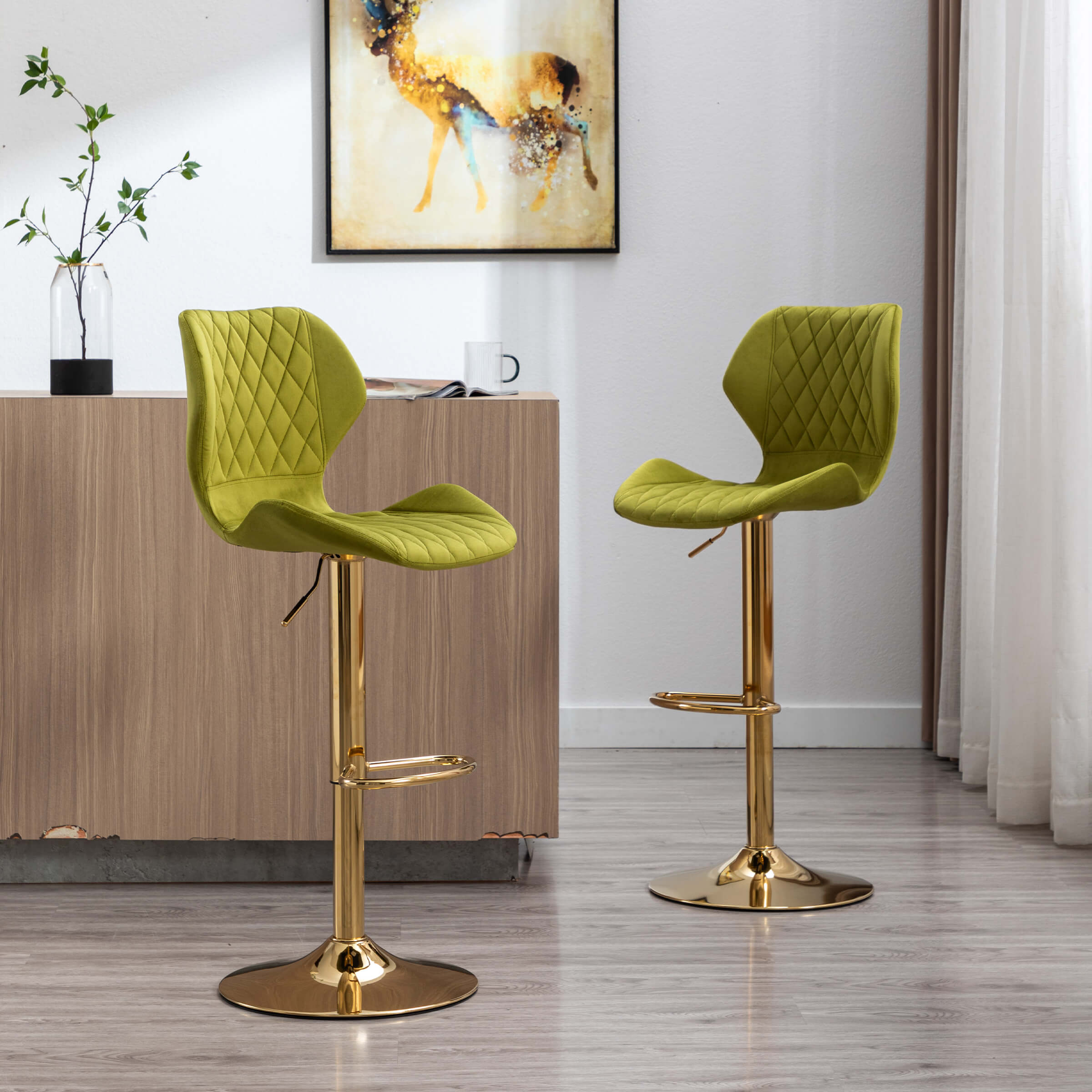 CHICAURA Adjustable Swivel Bar Kitchen Island Stools Set of 2 - 8211AB