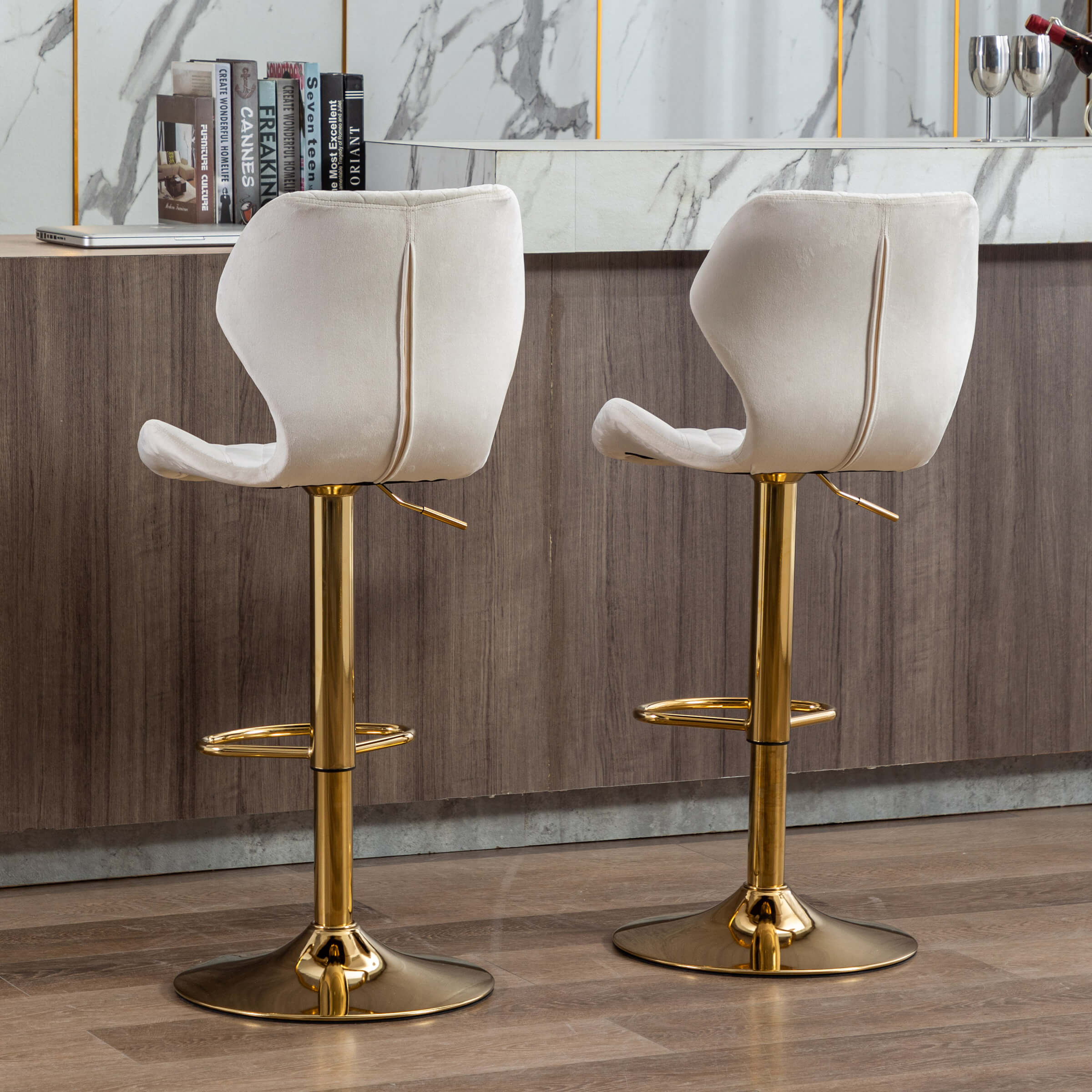 CHICAURA Adjustable Swivel Bar Kitchen Island Stools Set of 2 - 8211AB