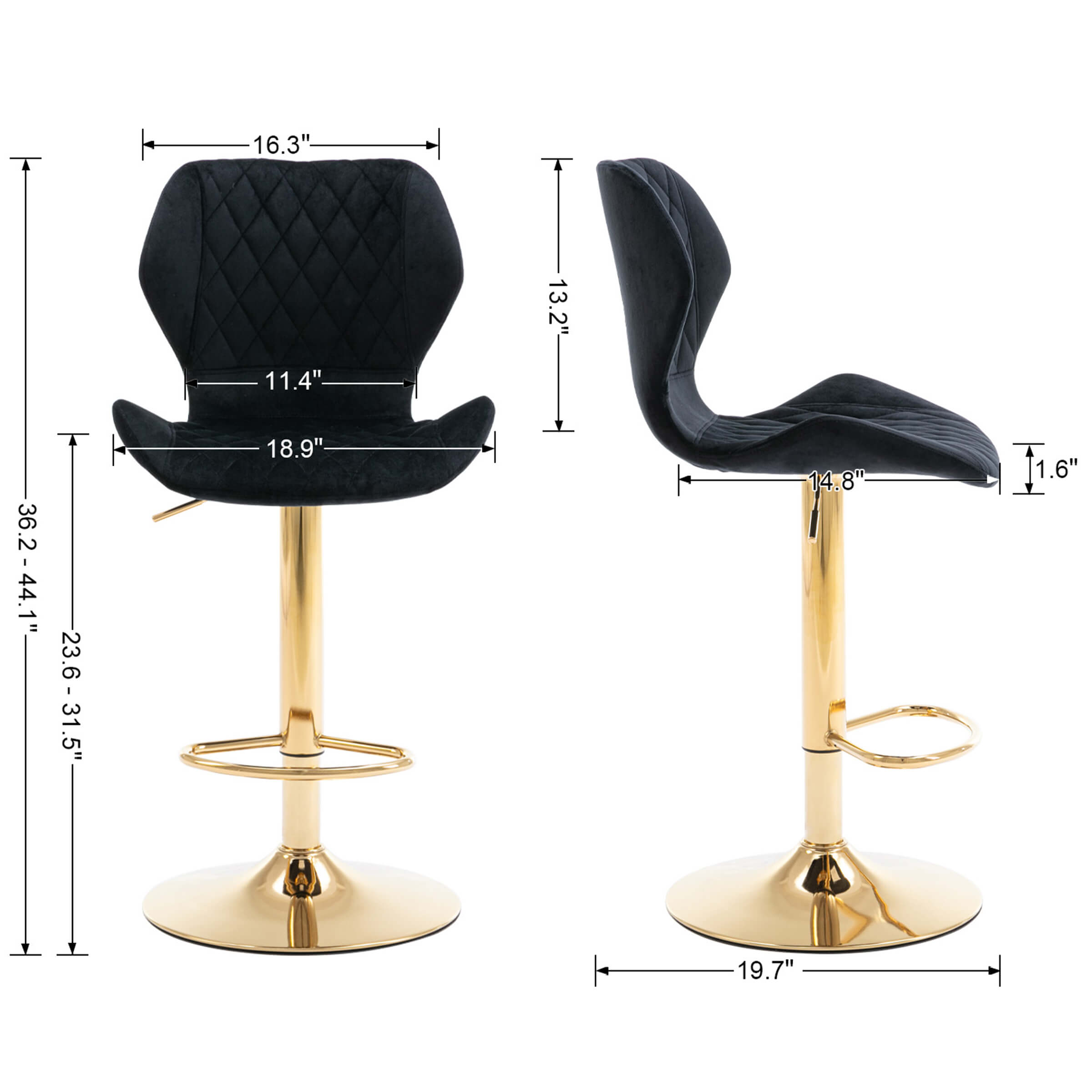 CHICAURA Adjustable Swivel Bar Kitchen Island Stools Set of 2 - 8211AB