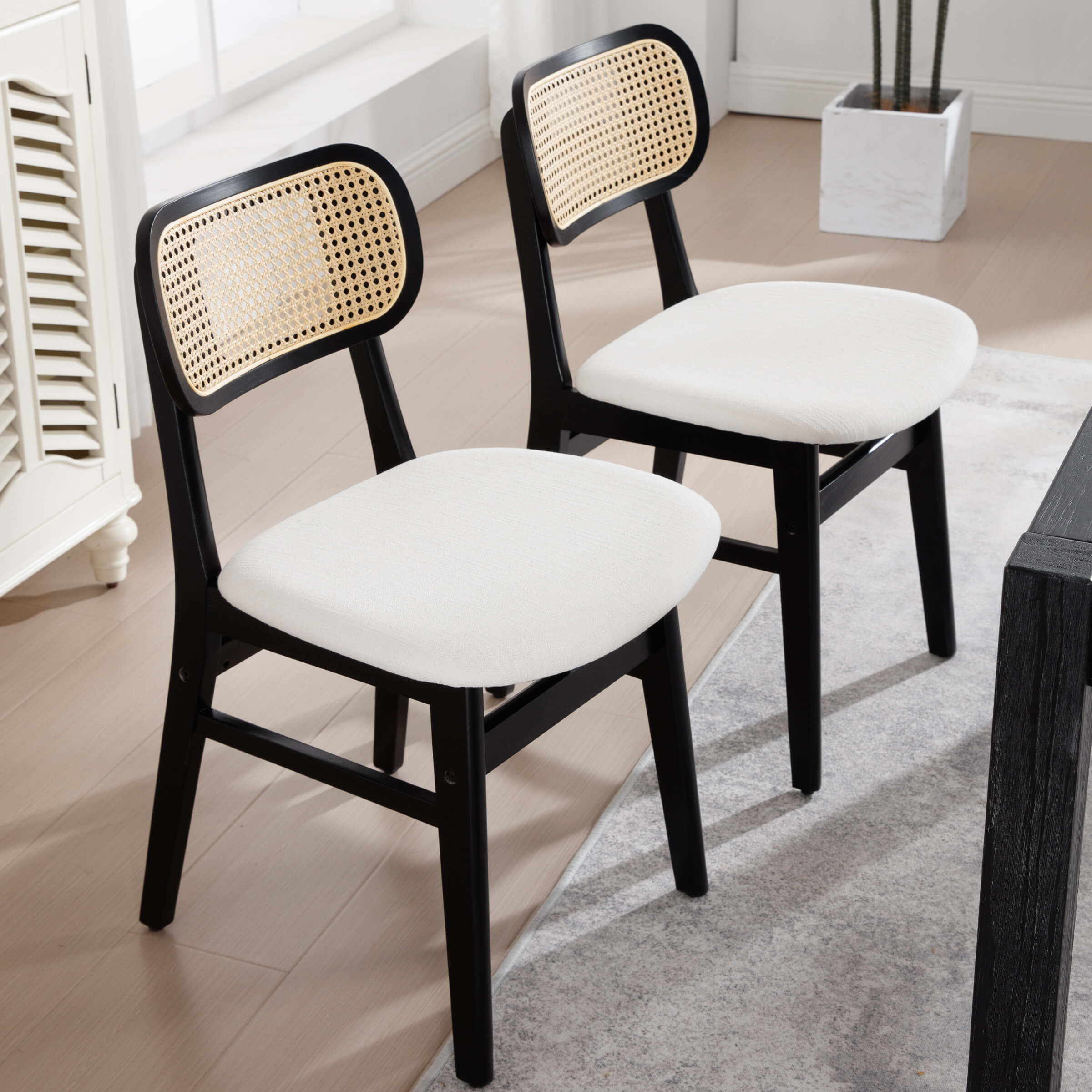 ROCITY Farmhouse Cane Back Dining Chairs Set of 2 - 8009DC