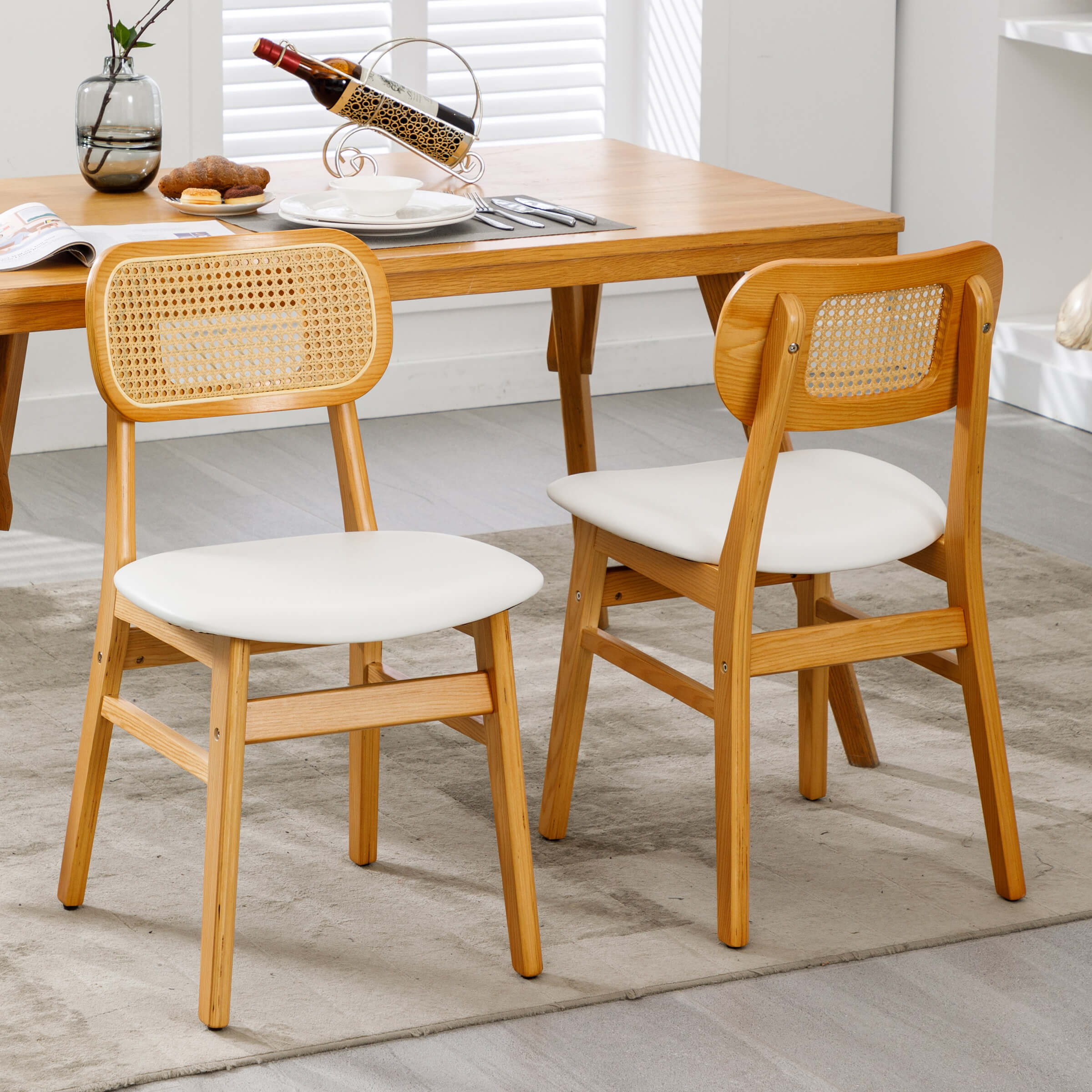 ROCITY Farmhouse Cane Back Dining Chairs Set of 2 - 8009DC